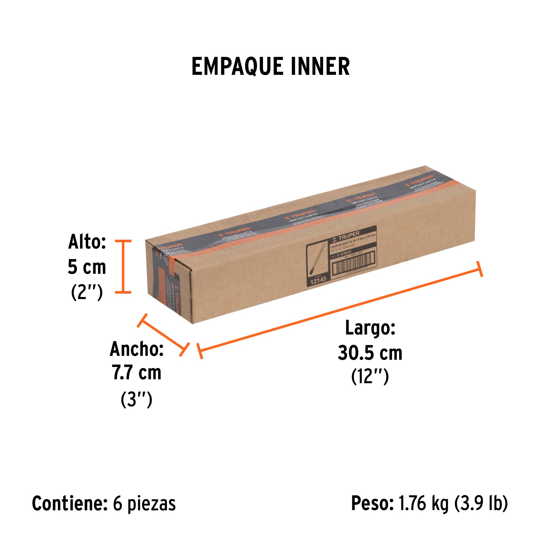 Cincel de corte frío de 3/4 X 10", TRUPER - Empaque