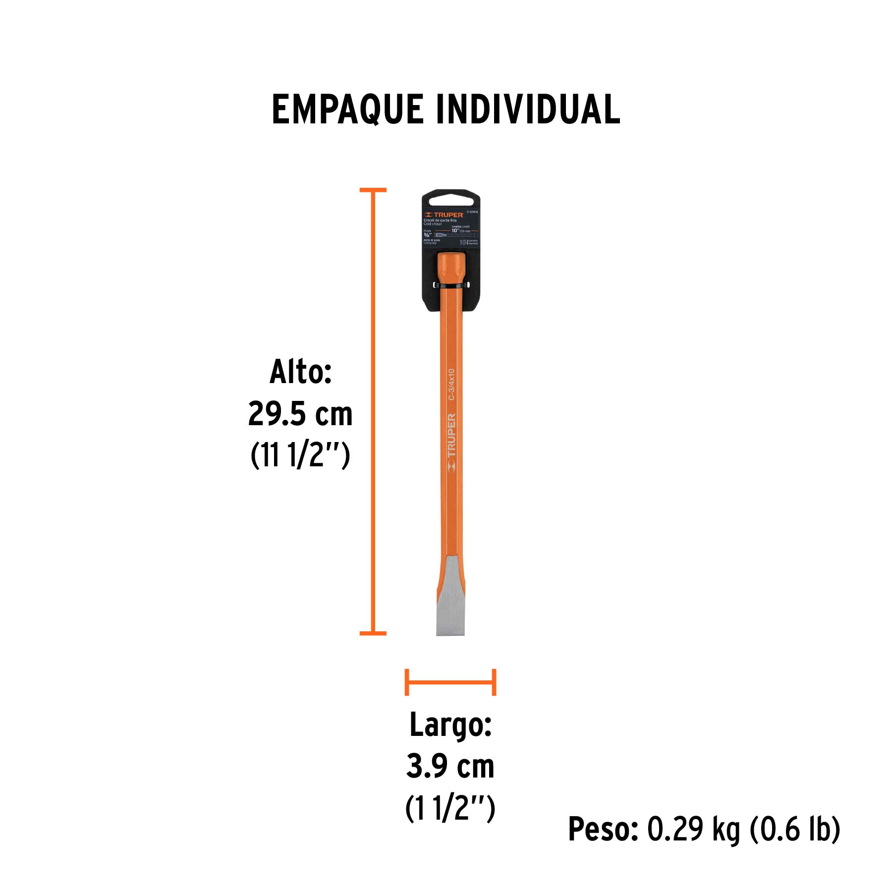 Cincel de corte frío de 3/4 X 10", TRUPER - Empaque
