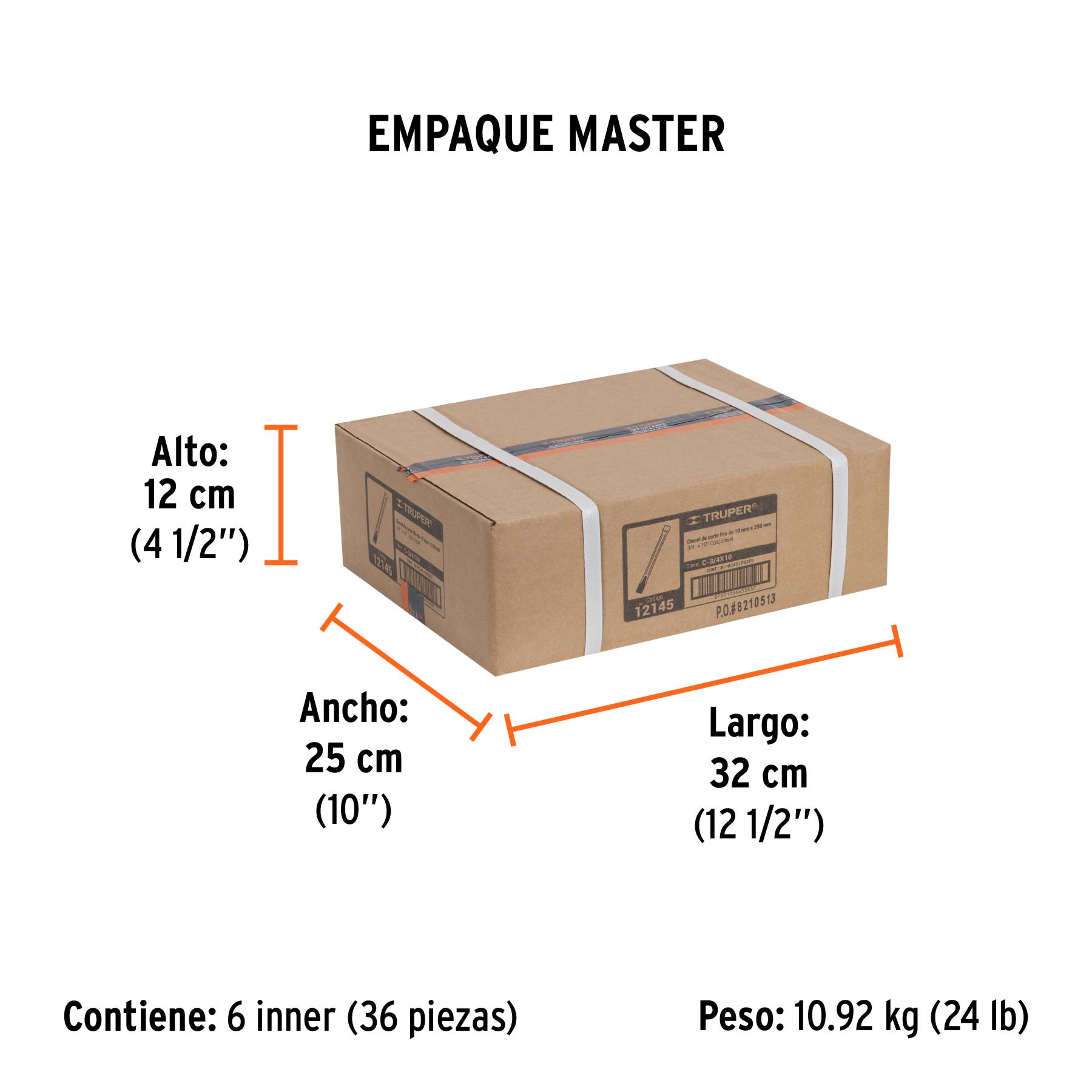 Cincel de corte frío de 3/4 X 10", TRUPER - Empaque