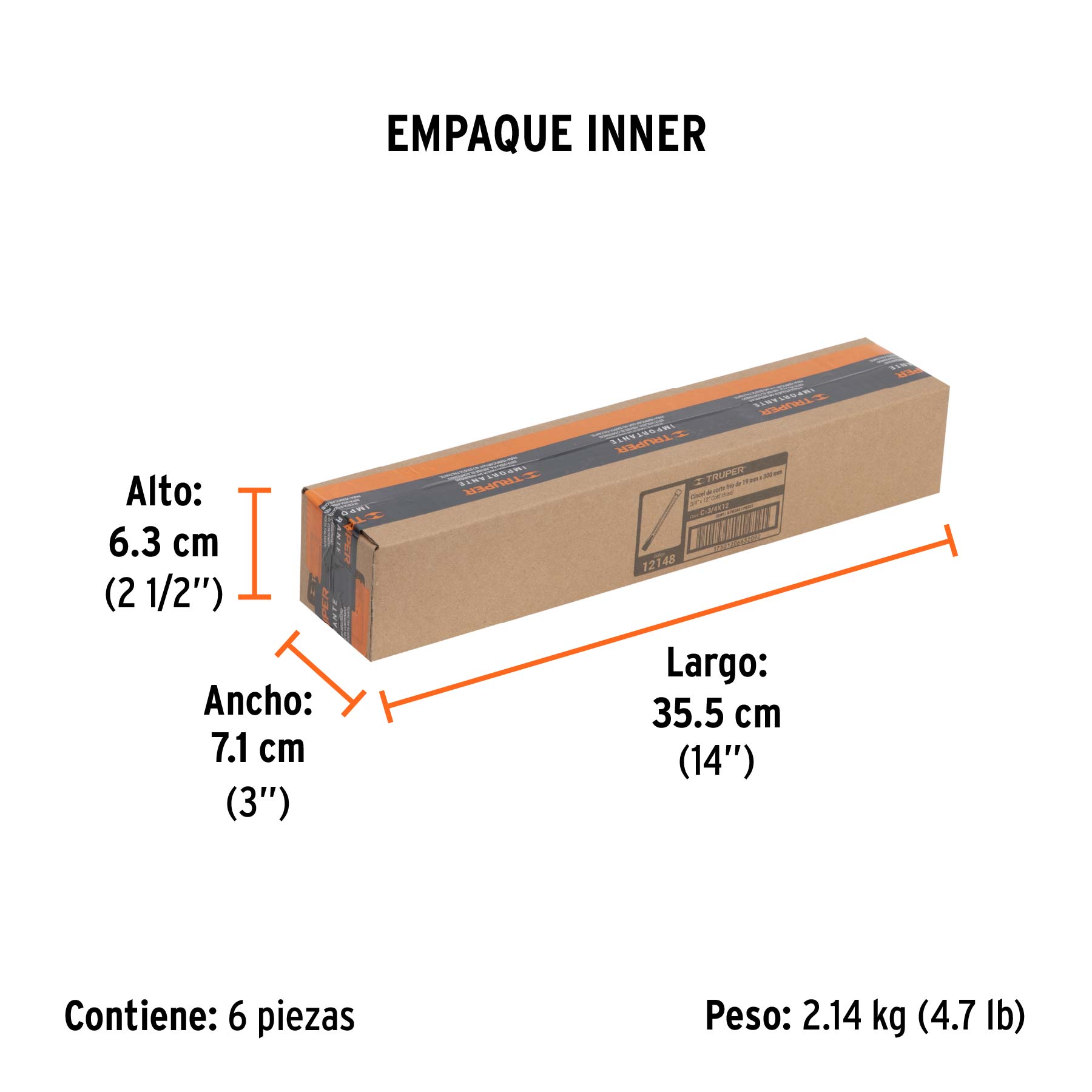 Cincel de corte frío de 3/4 X 12", TRUPER - Empaque