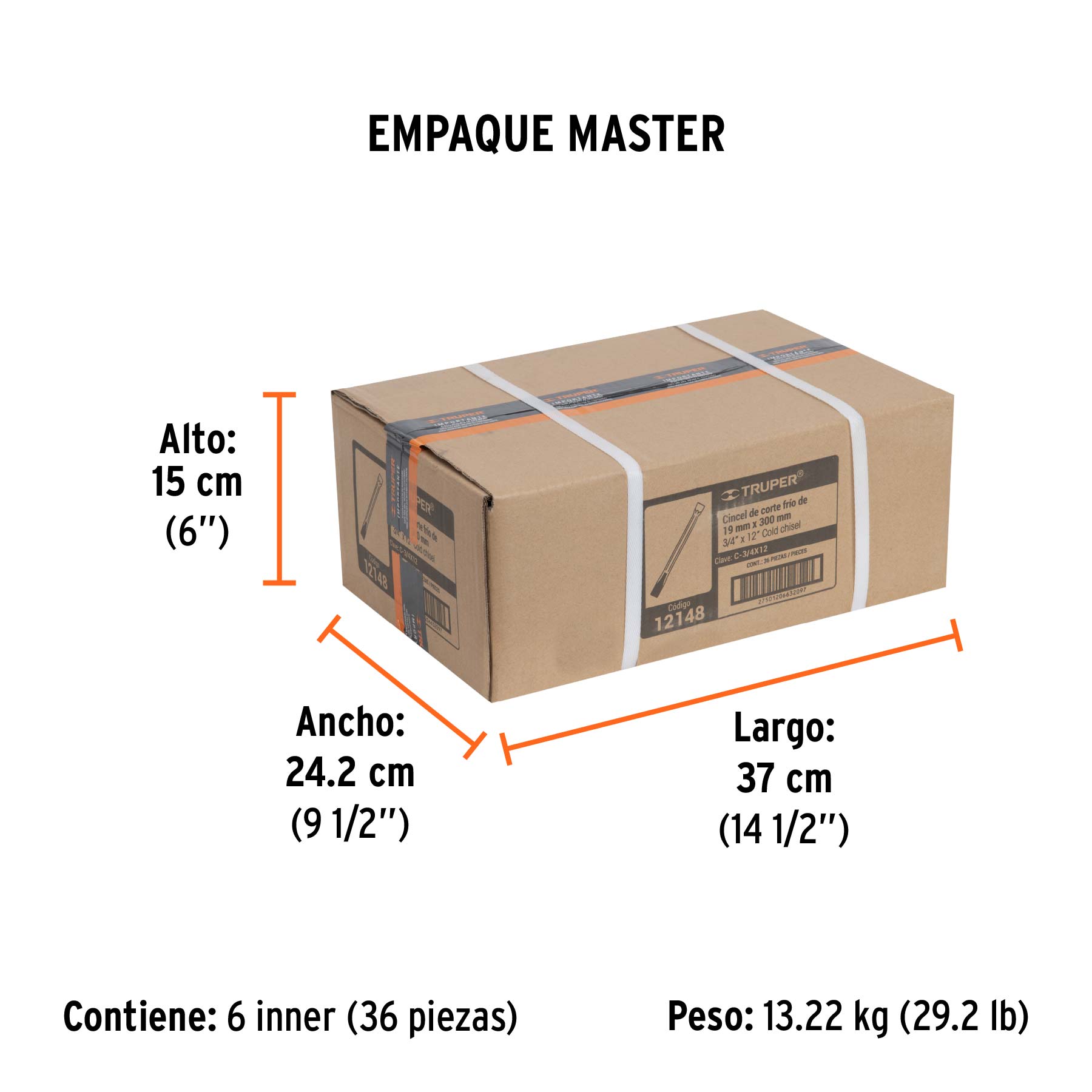 Cincel de corte frío de 3/4 X 12", TRUPER - Empaque