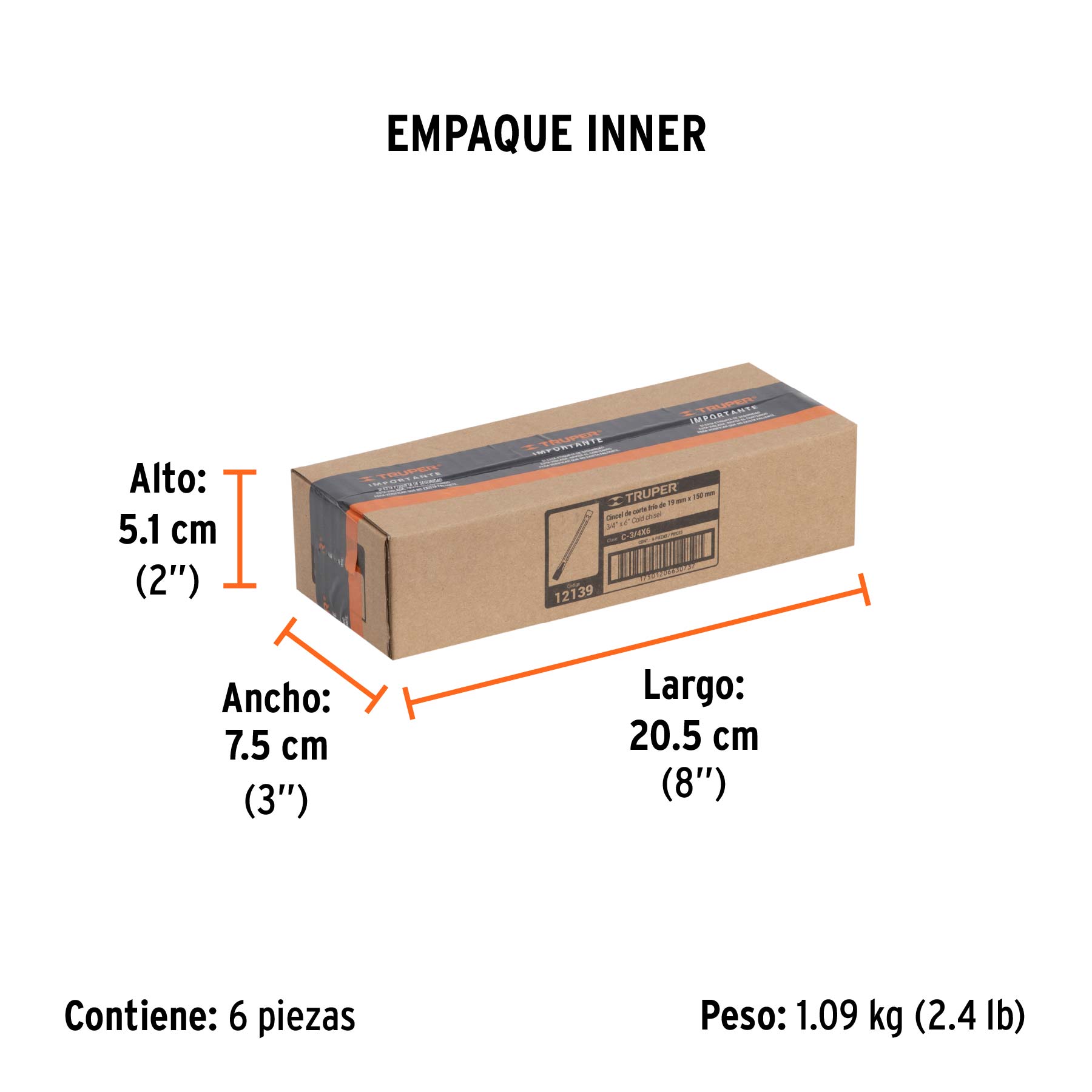 Cincel de corte frío de 3/4 X 6", TRUPER - Empaque