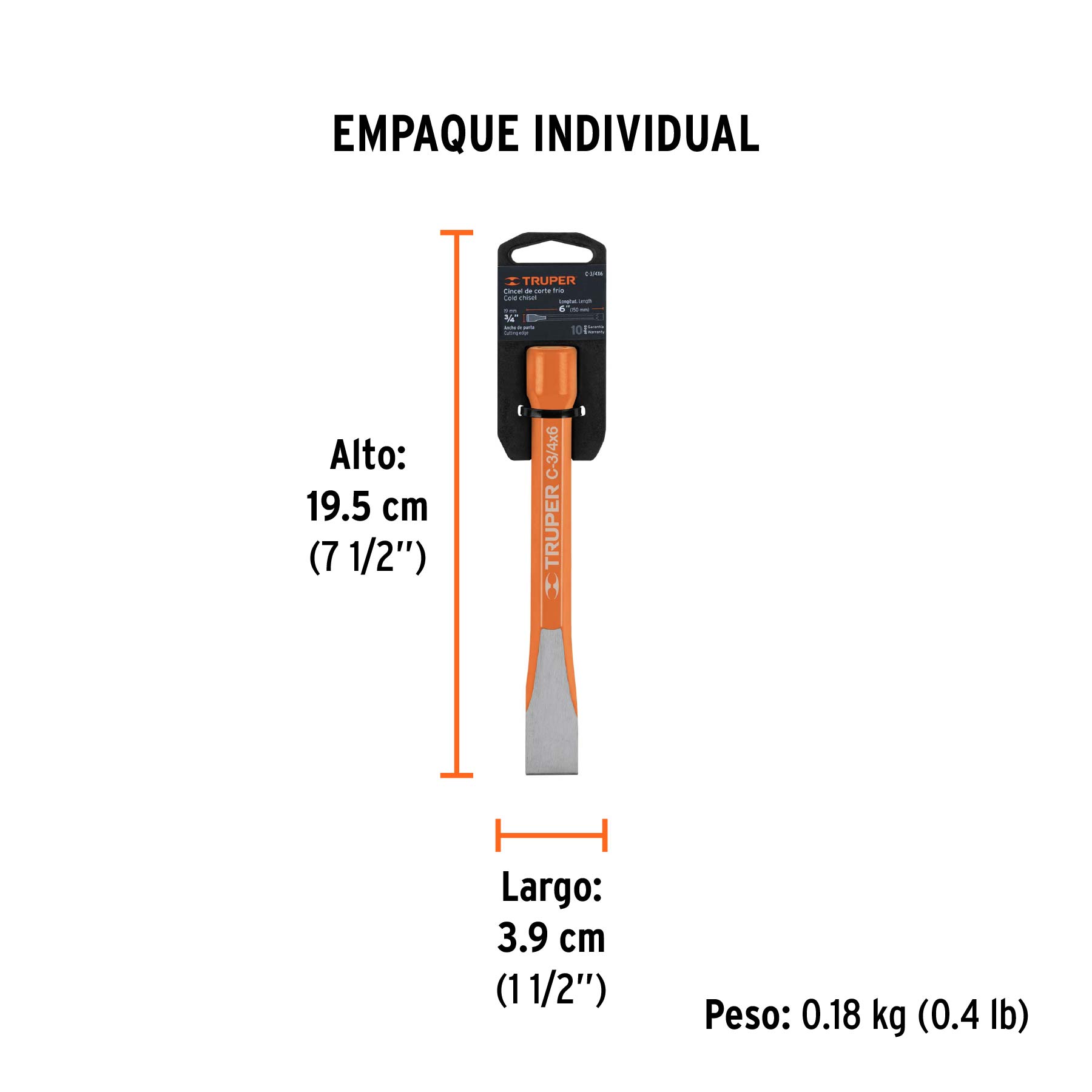 Cincel de corte frío de 3/4 X 6", TRUPER - Empaque