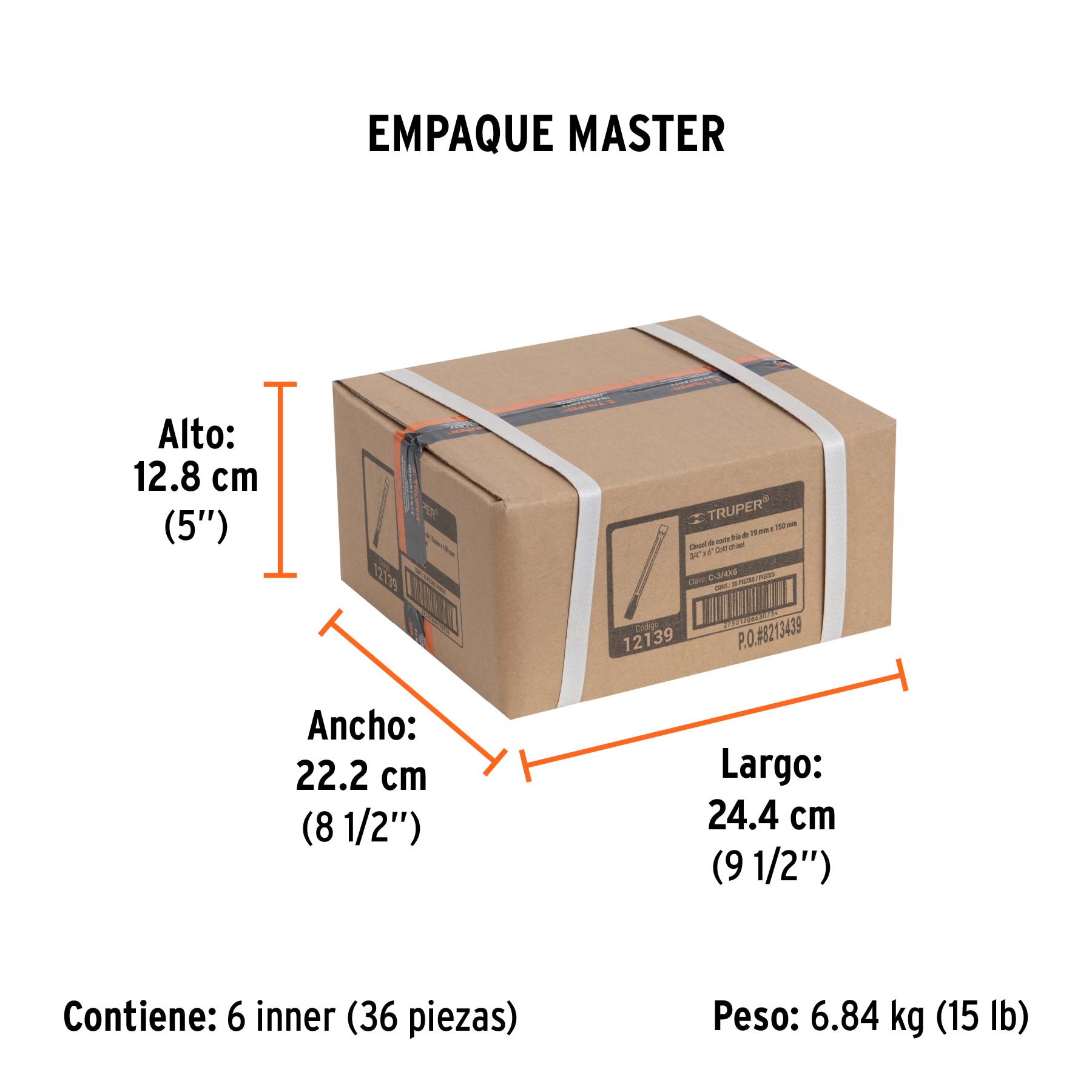 Cincel de corte frío de 3/4 X 6", TRUPER - Empaque