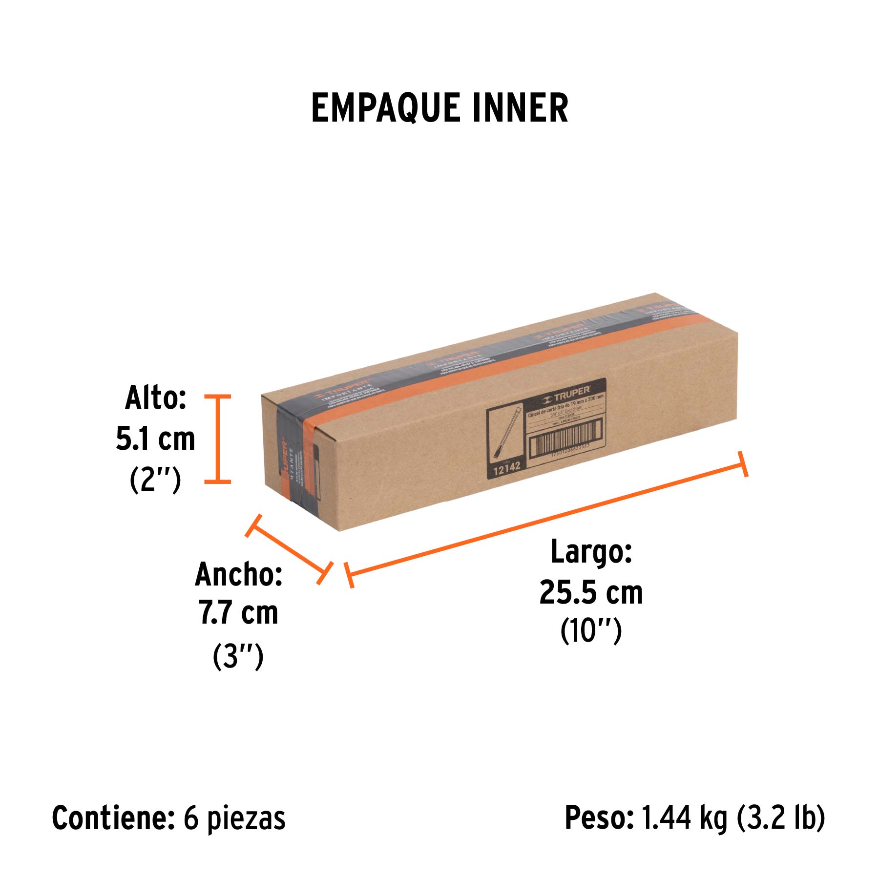 Cincel de corte frío de 3/4 X 8", TRUPER - Empaque