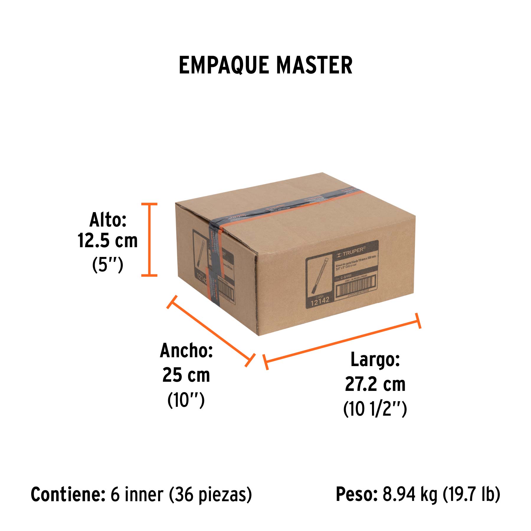 Cincel de corte frío de 3/4 X 8", TRUPER - Empaque