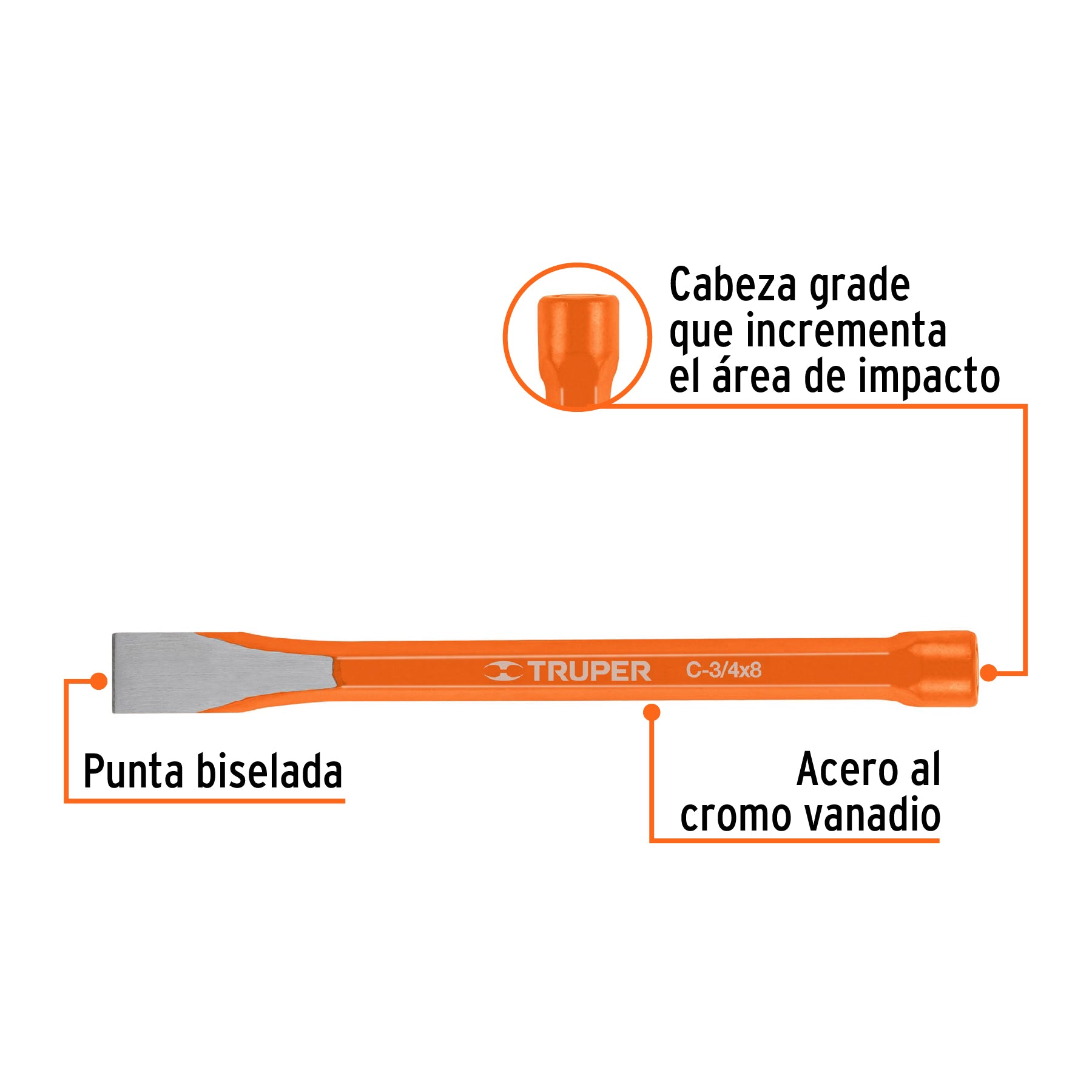 Cincel de corte frío de 3/4 X 8", TRUPER