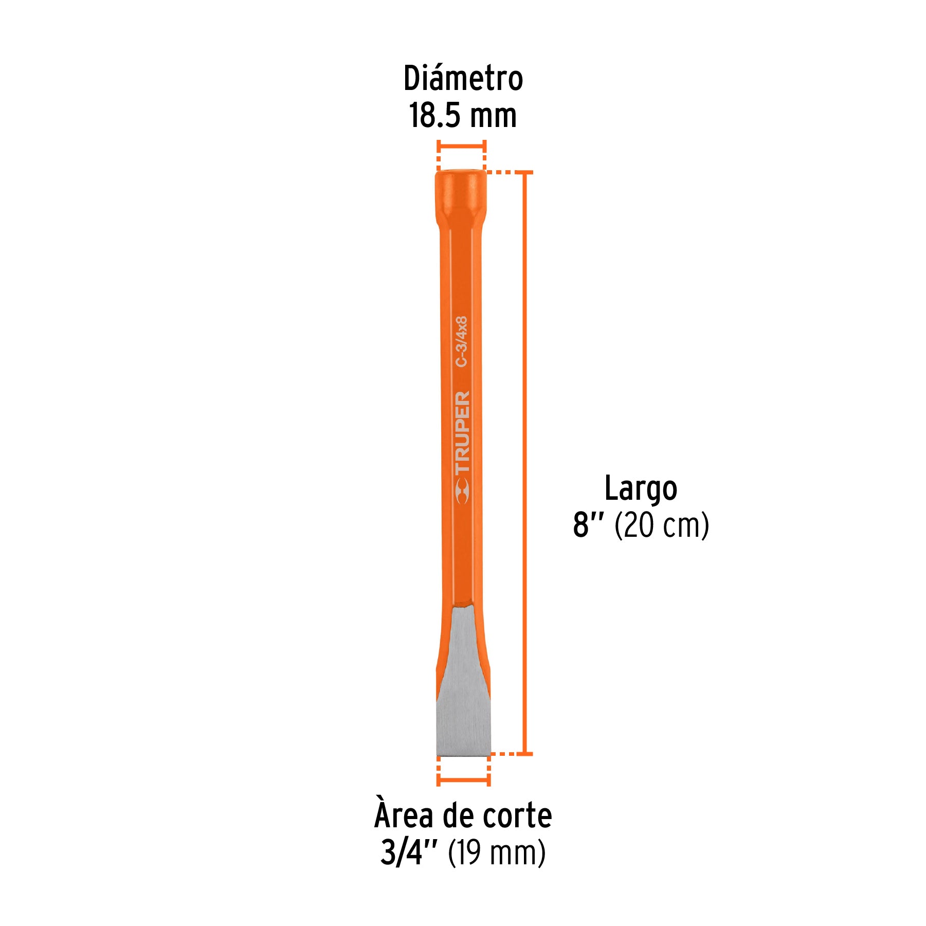 Cincel de corte frío de 3/4 X 8", TRUPER
