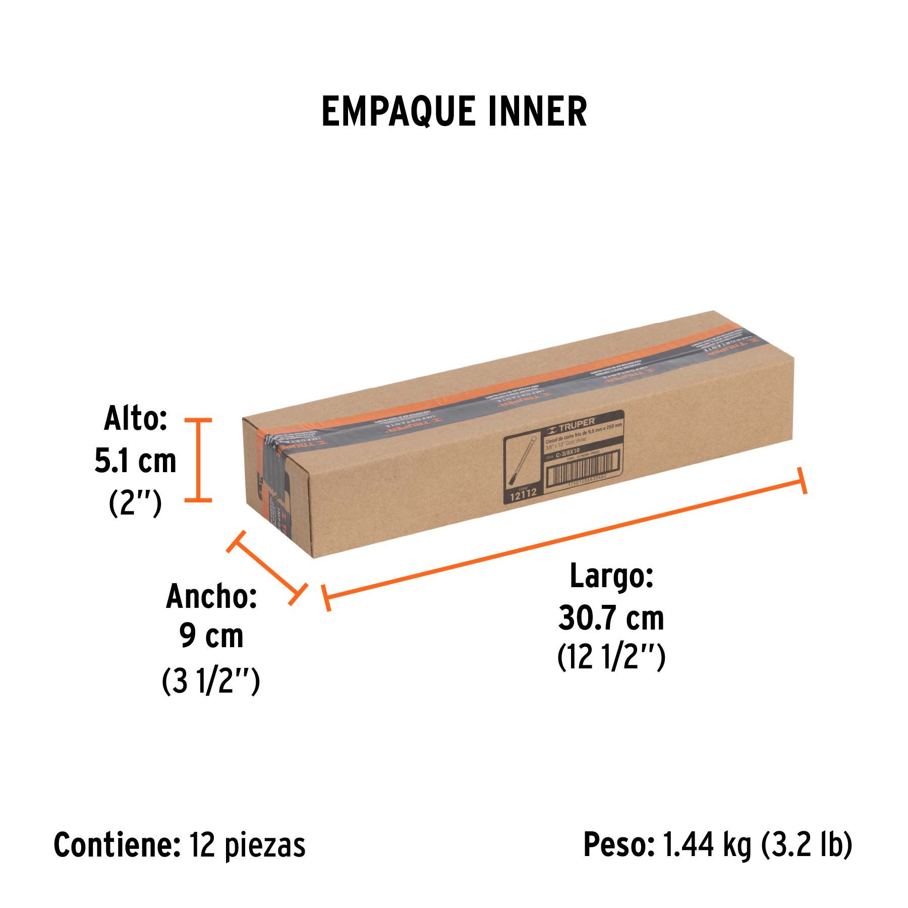 Cincel de corte frío de 3/8 X 10", TRUPER - Empaque