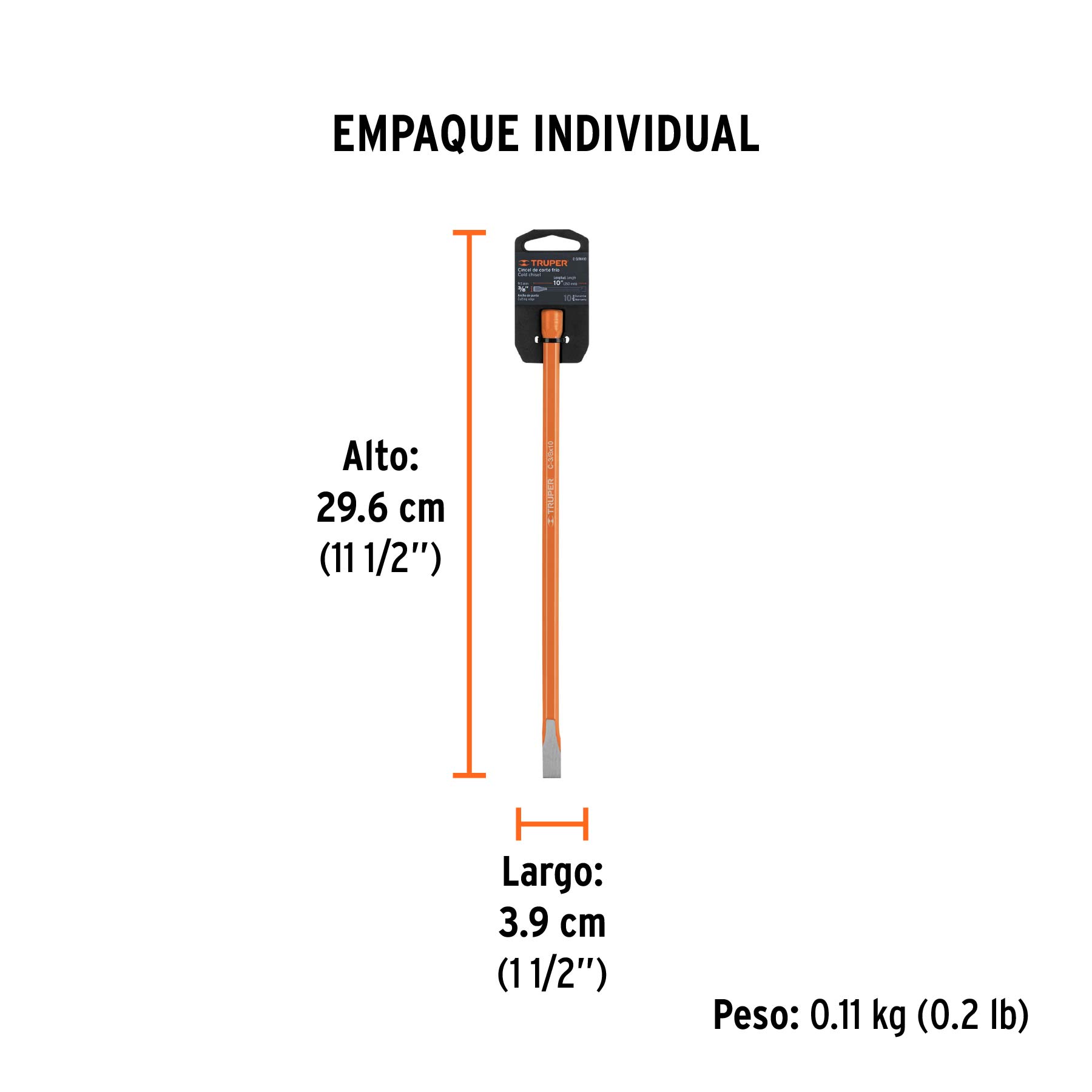 Cincel de corte frío de 3/8 X 10", TRUPER - Empaque