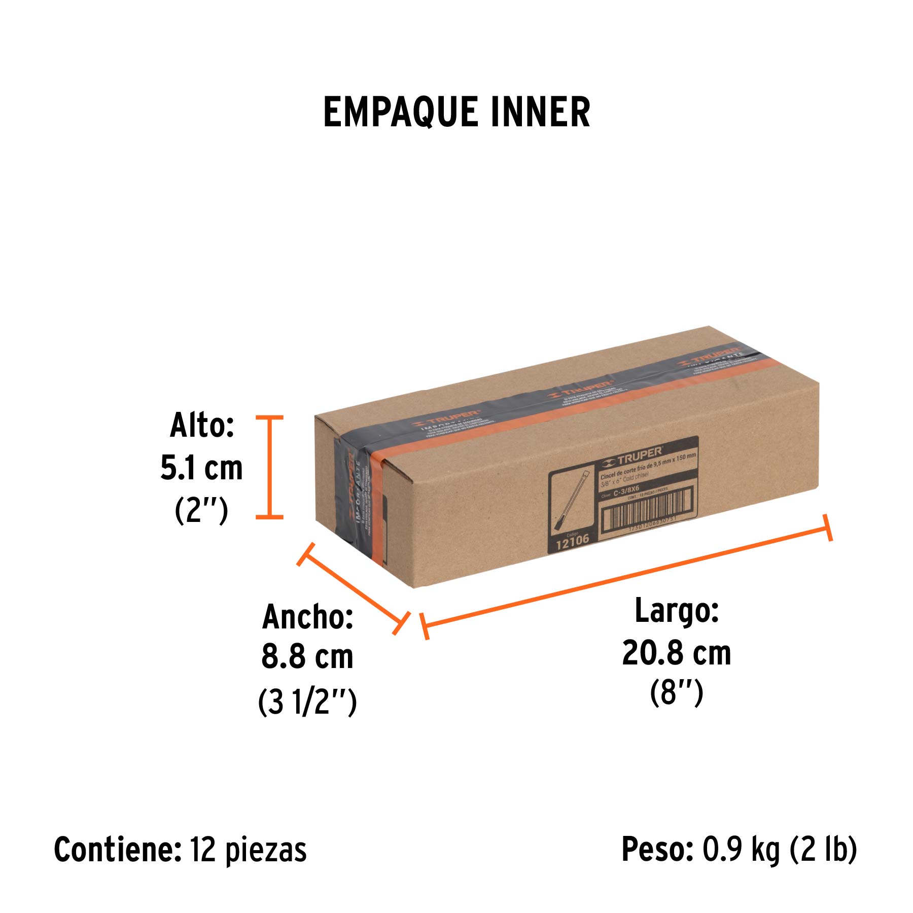 Cincel de corte frío de 3/8 X 6", TRUPER - Empaque