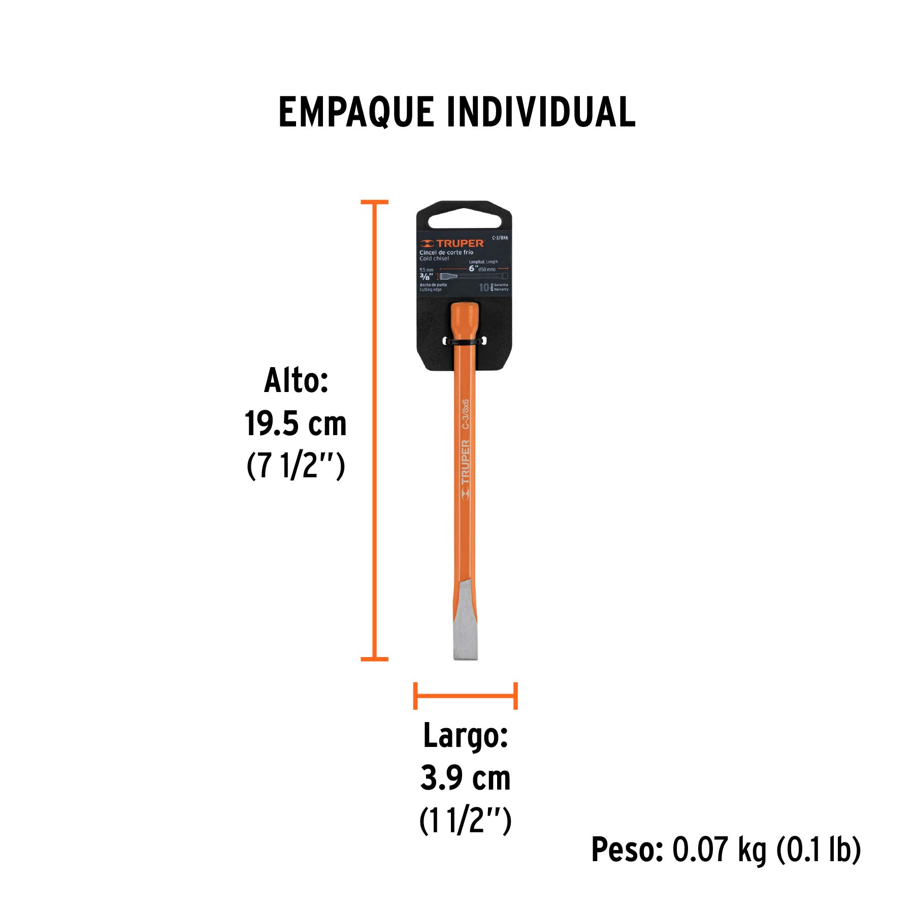 Cincel de corte frío de 3/8 X 6", TRUPER - Empaque
