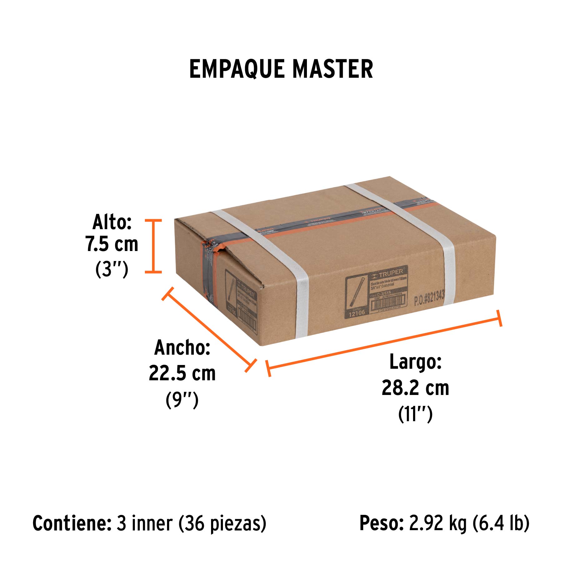 Cincel de corte frío de 3/8 X 6", TRUPER - Empaque