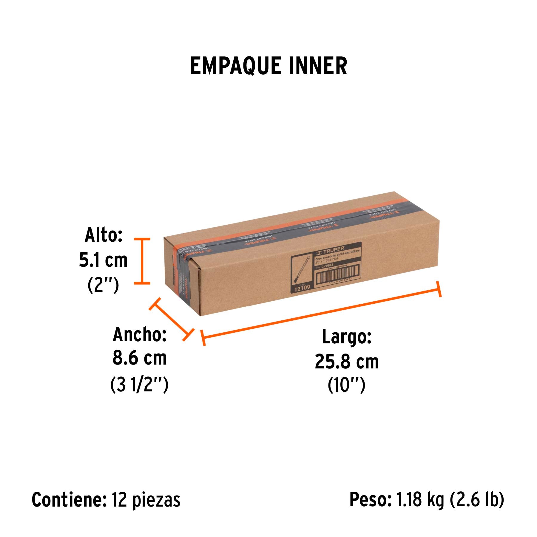 Cincel de corte frío de 3/8 X 8", TRUPER - Empaque