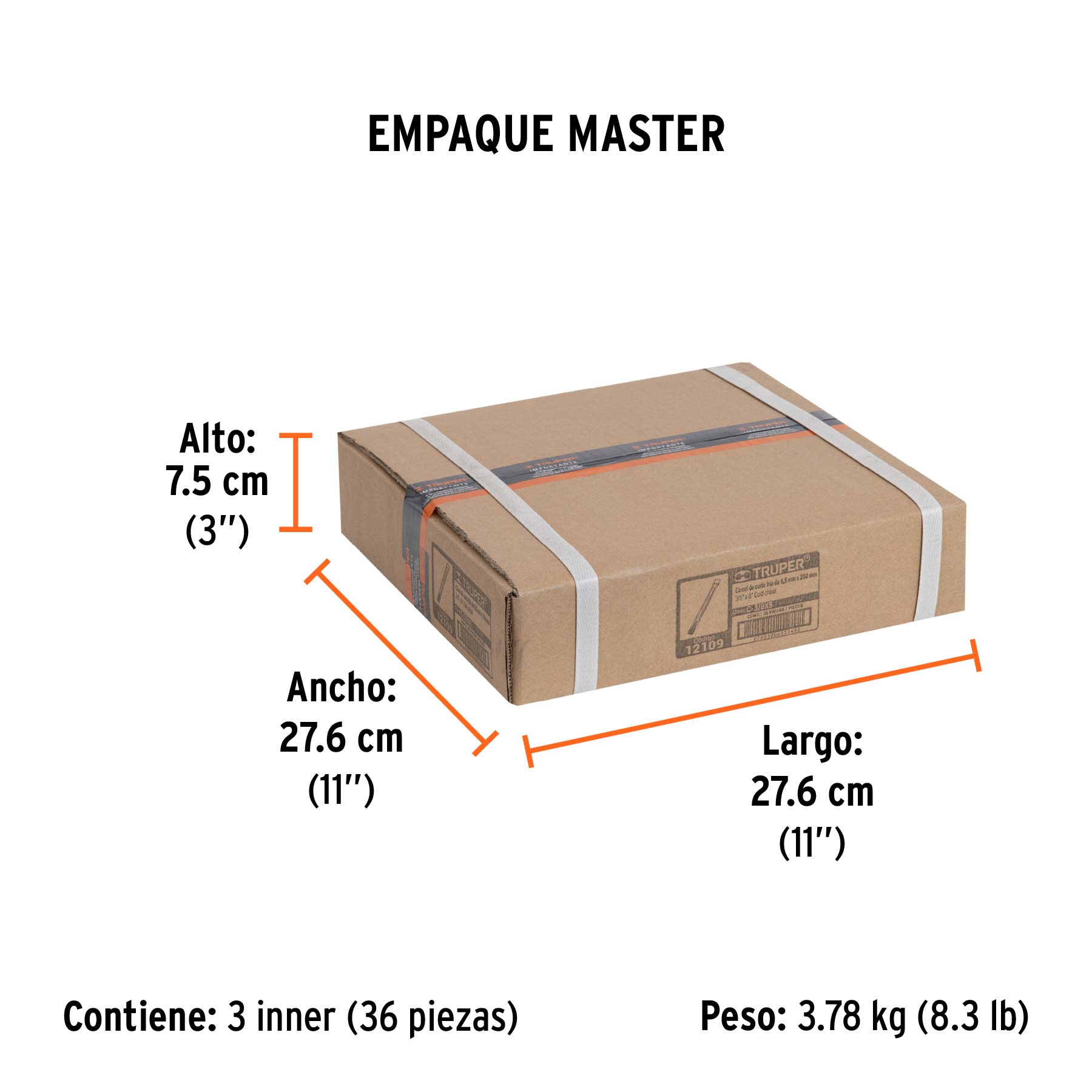 Cincel de corte frío de 3/8 X 8", TRUPER - Empaque
