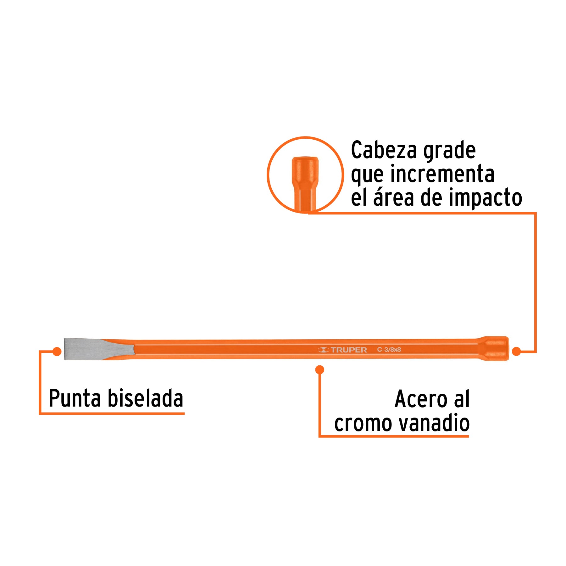 Cincel de corte frío de 3/8 X 8", TRUPER