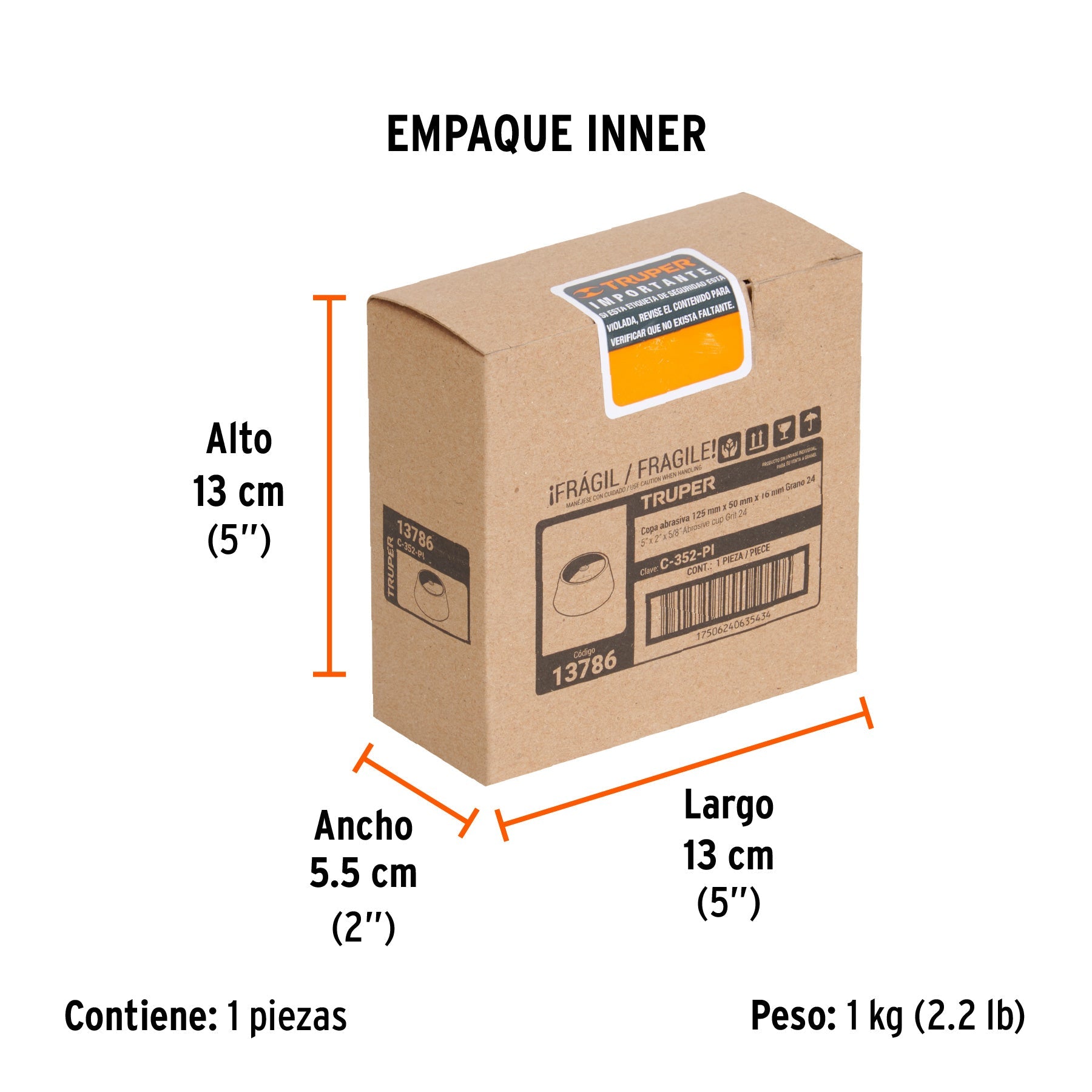 Copa desbaste de piedra 5" grano 24, eje 5/8-11, TRUPER - Empaque