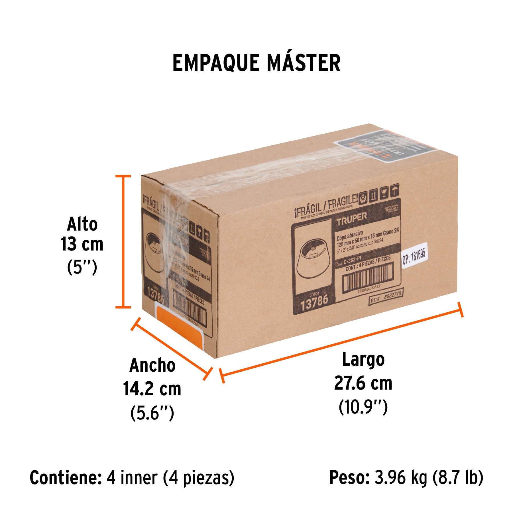Copa desbaste de piedra 5" grano 24, eje 5/8-11, TRUPER - Empaque