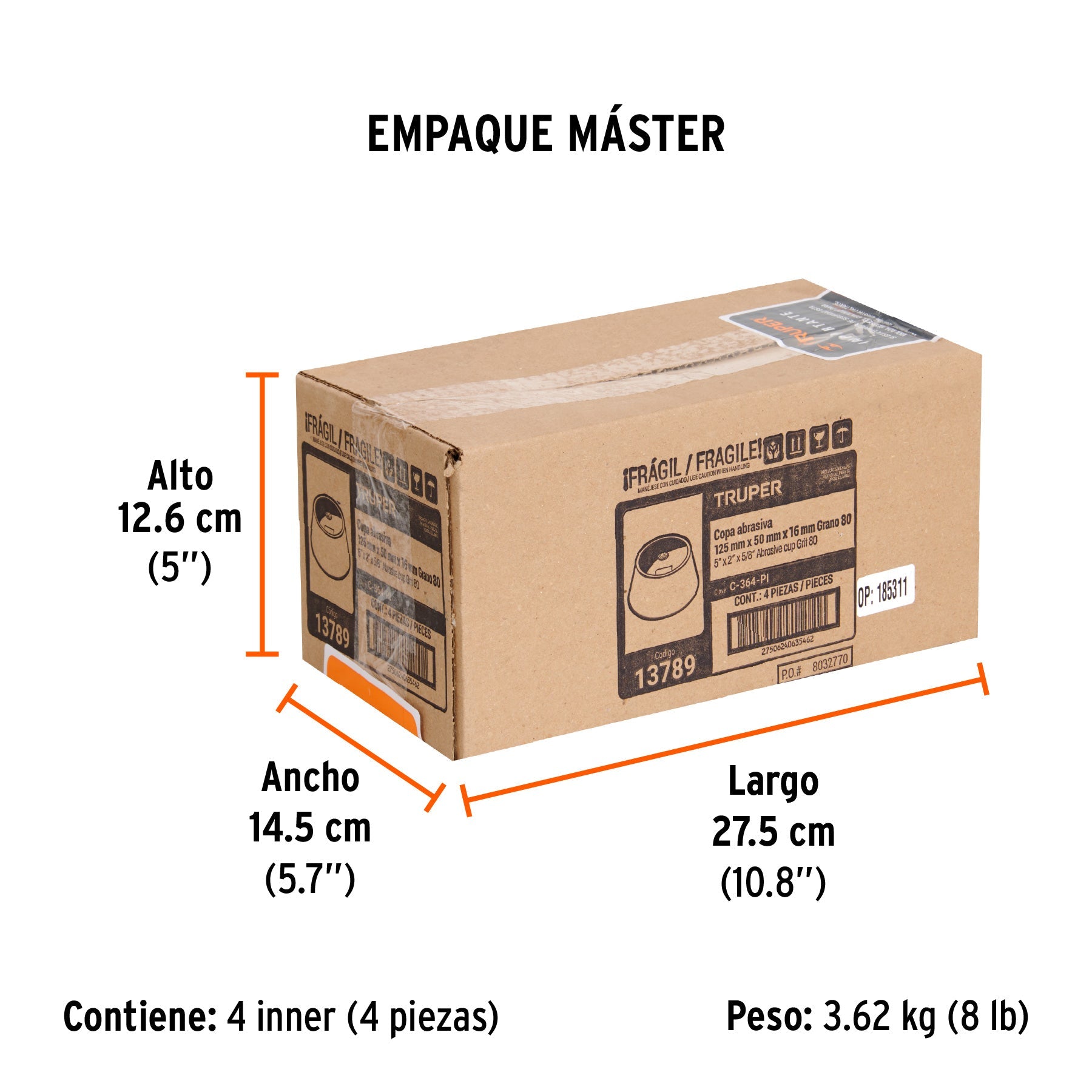 Copa desbaste de piedra 5" grano 80, eje 5/8-11, TRUPER - Empaque