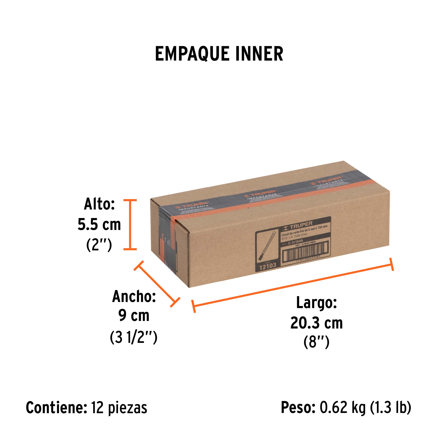 Cincel de corte frío de 5/16 X 6", TRUPER - Empaque