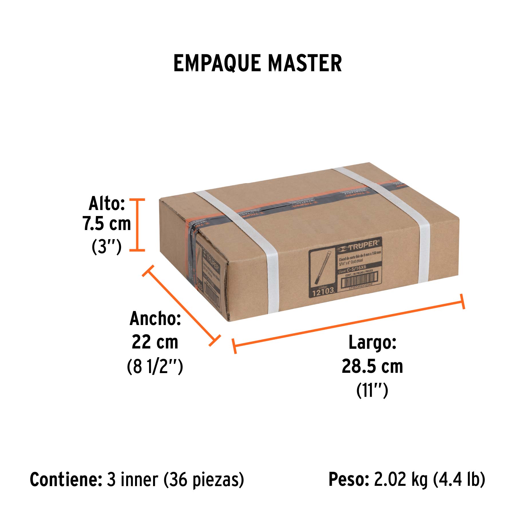 Cincel de corte frío de 5/16 X 6", TRUPER - Empaque