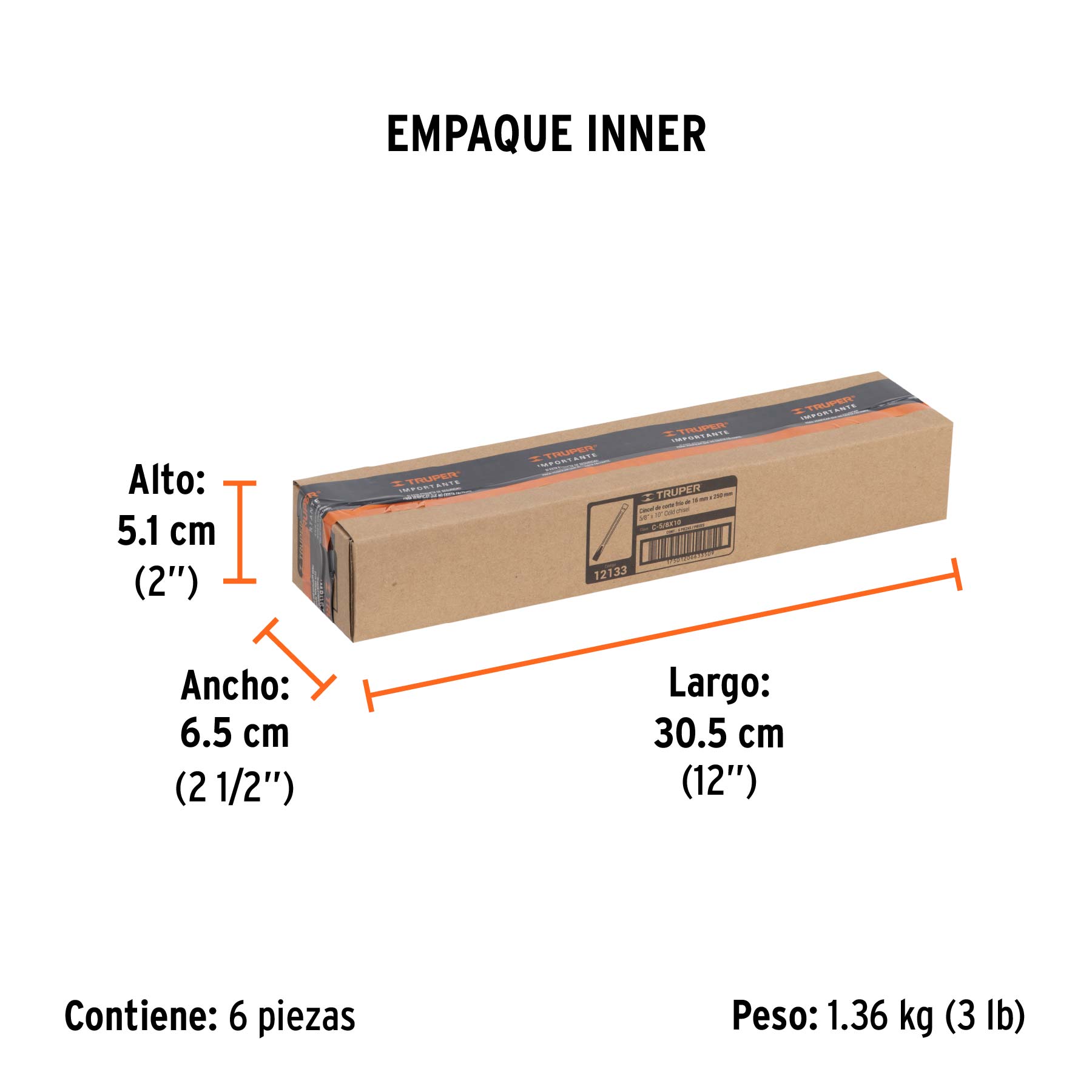 Cincel de corte frío de 5/8 X 10", TRUPER - Empaque