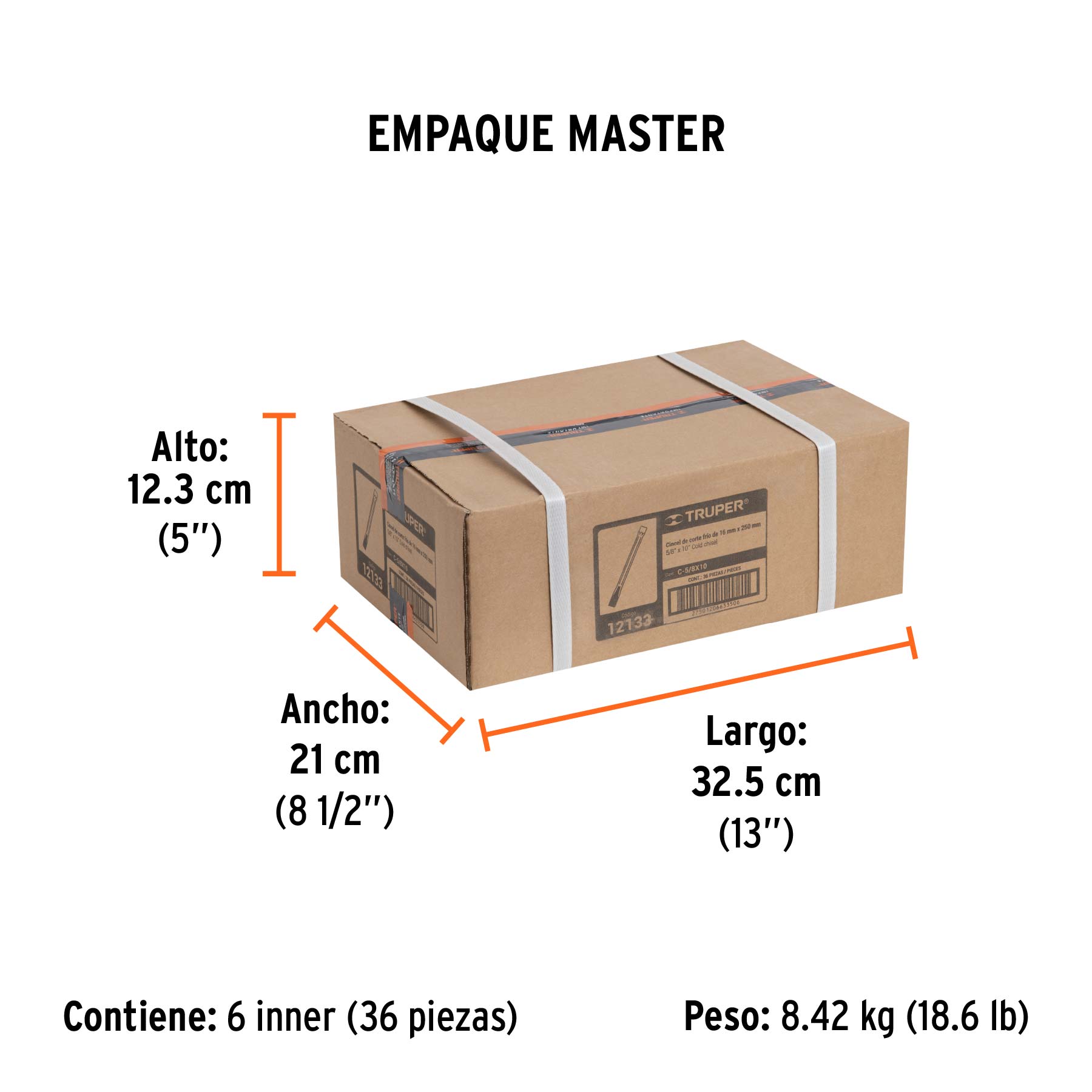 Cincel de corte frío de 5/8 X 10", TRUPER - Empaque