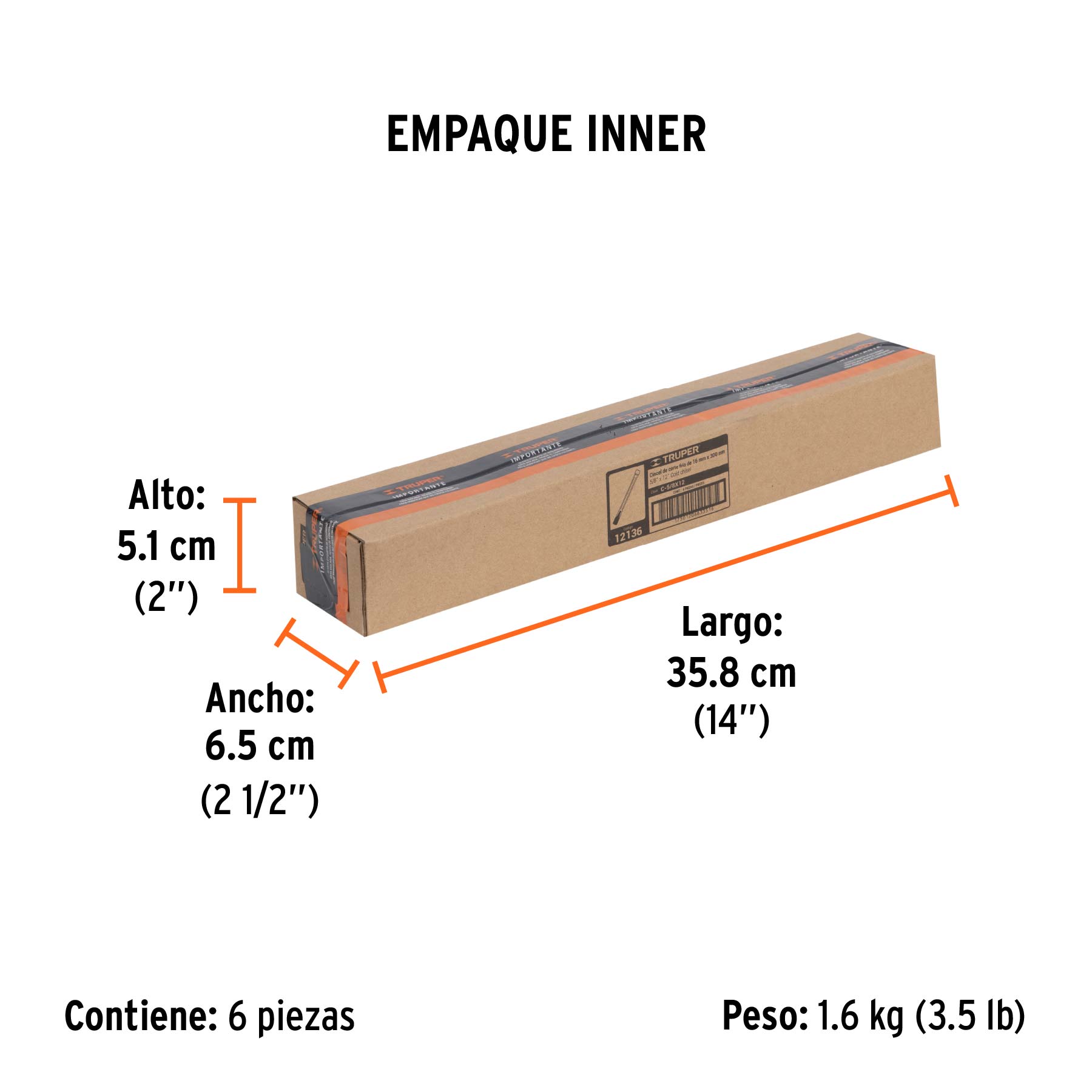 Cincel de corte frío de 5/8 X 12", TRUPER - Empaque