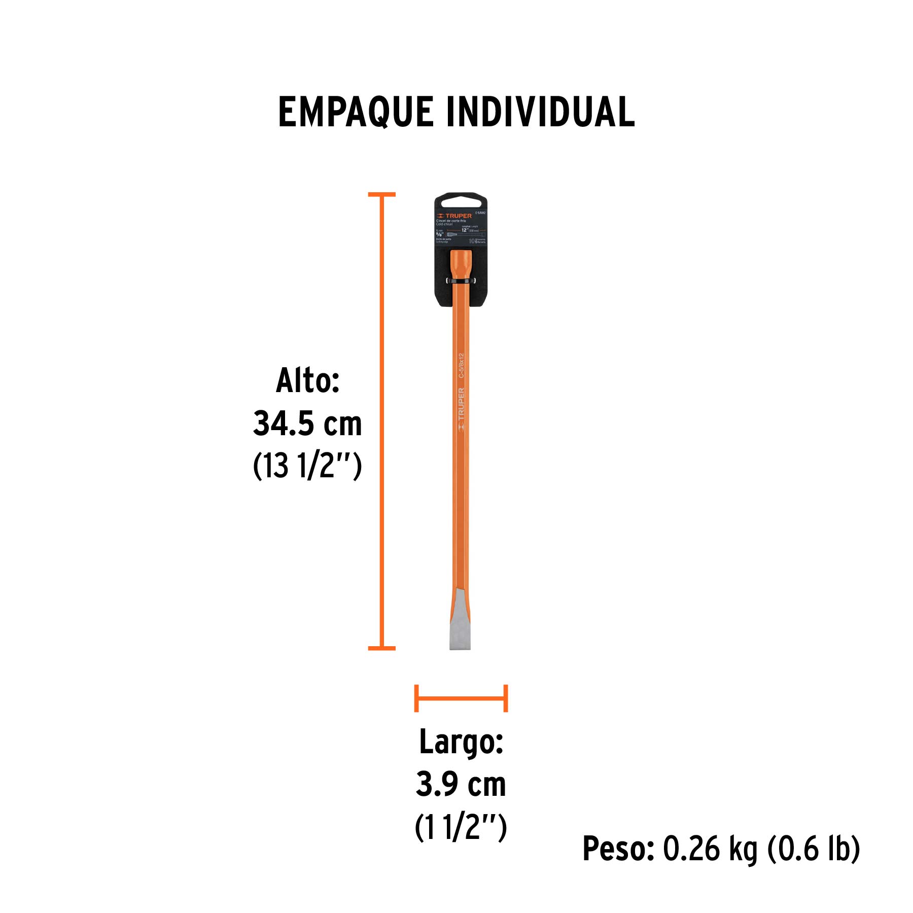 Cincel de corte frío de 5/8 X 12", TRUPER - Empaque