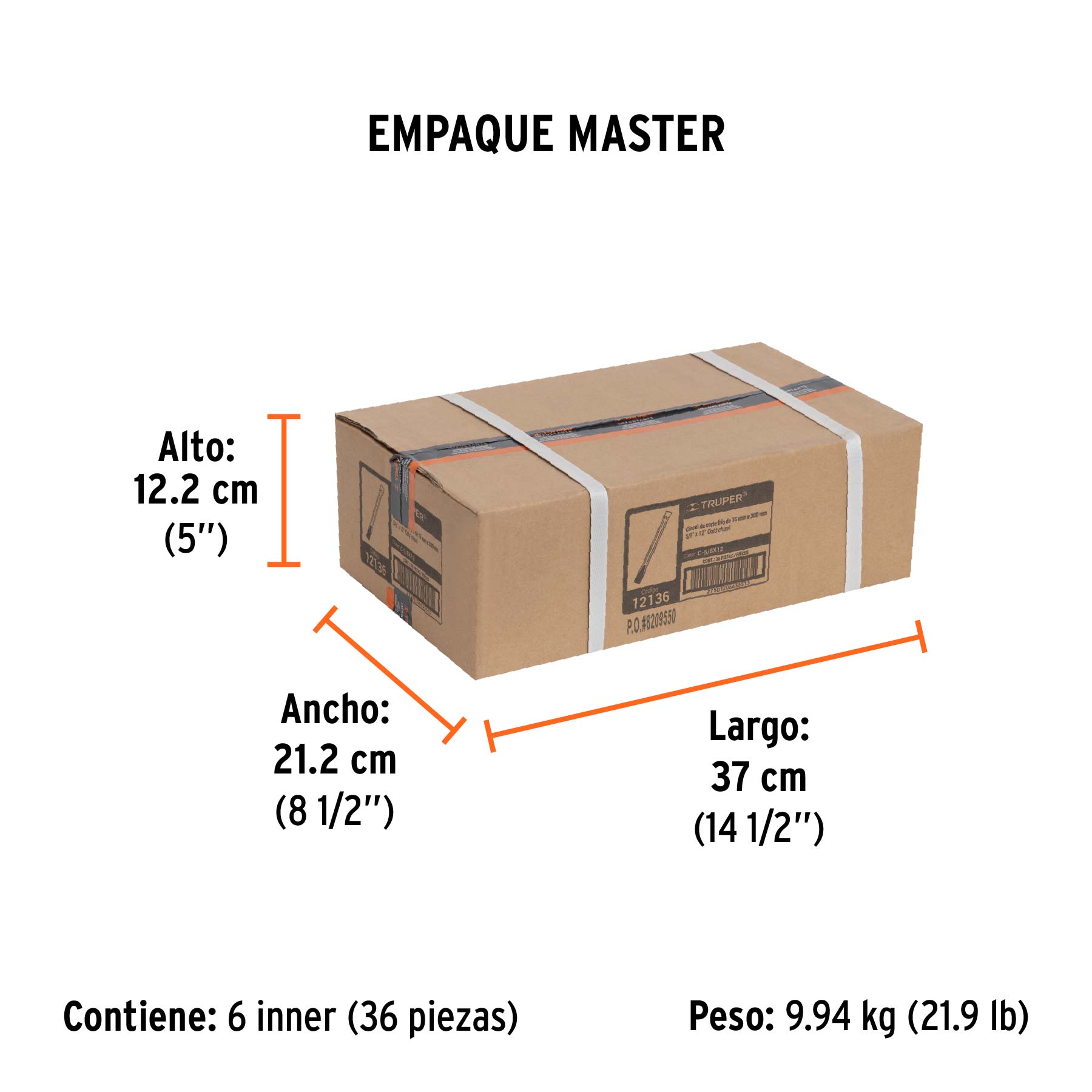 Cincel de corte frío de 5/8 X 12", TRUPER - Empaque