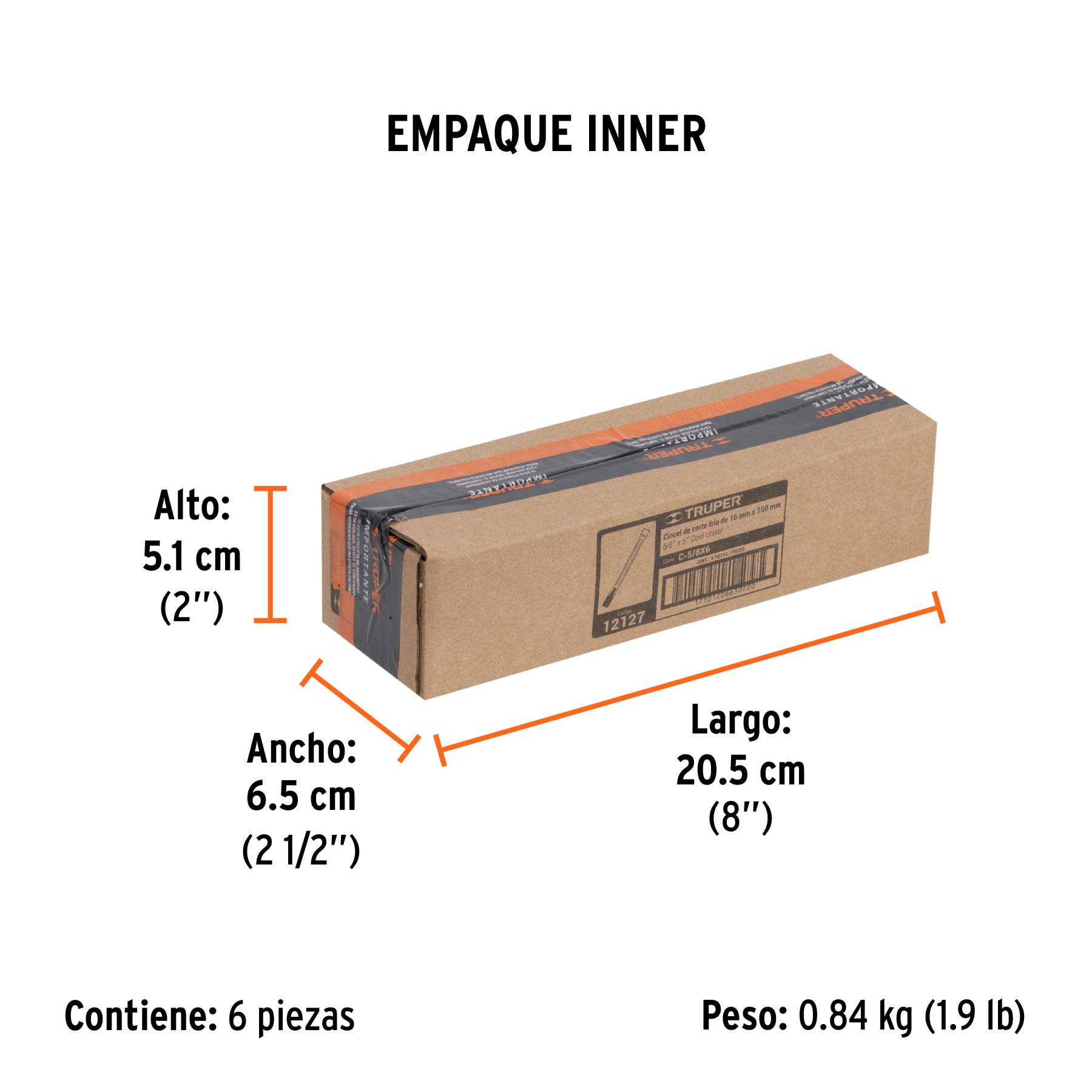 Cincel de corte frío de 5/8 X 6", TRUPER - Empaque