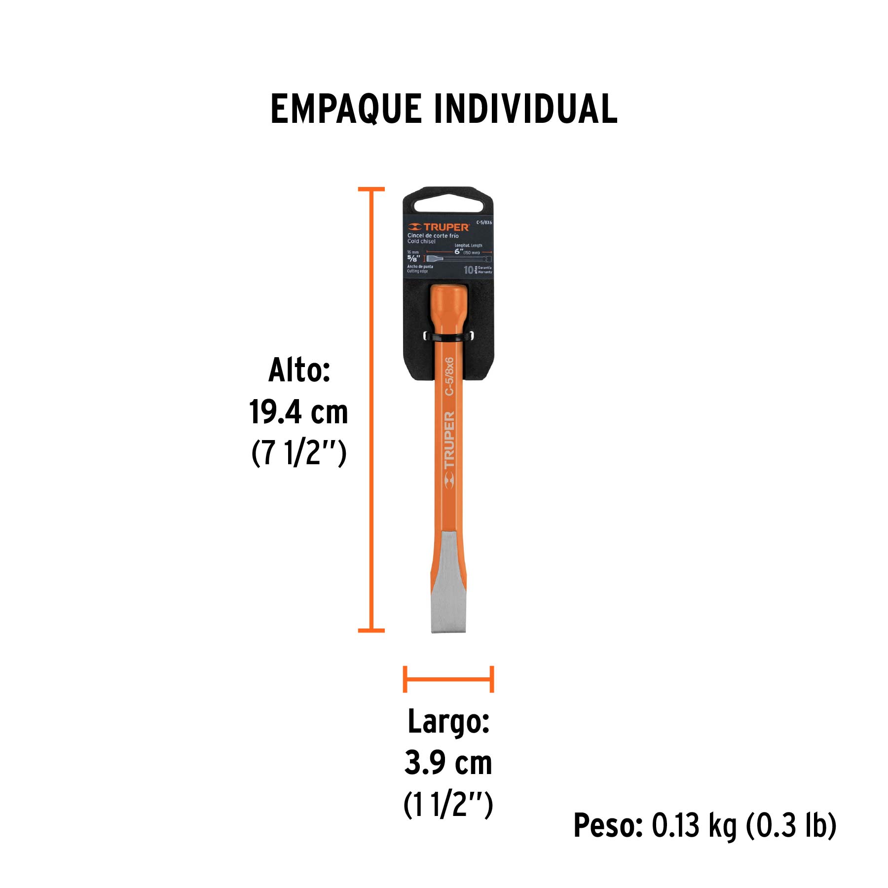 Cincel de corte frío de 5/8 X 6", TRUPER - Empaque