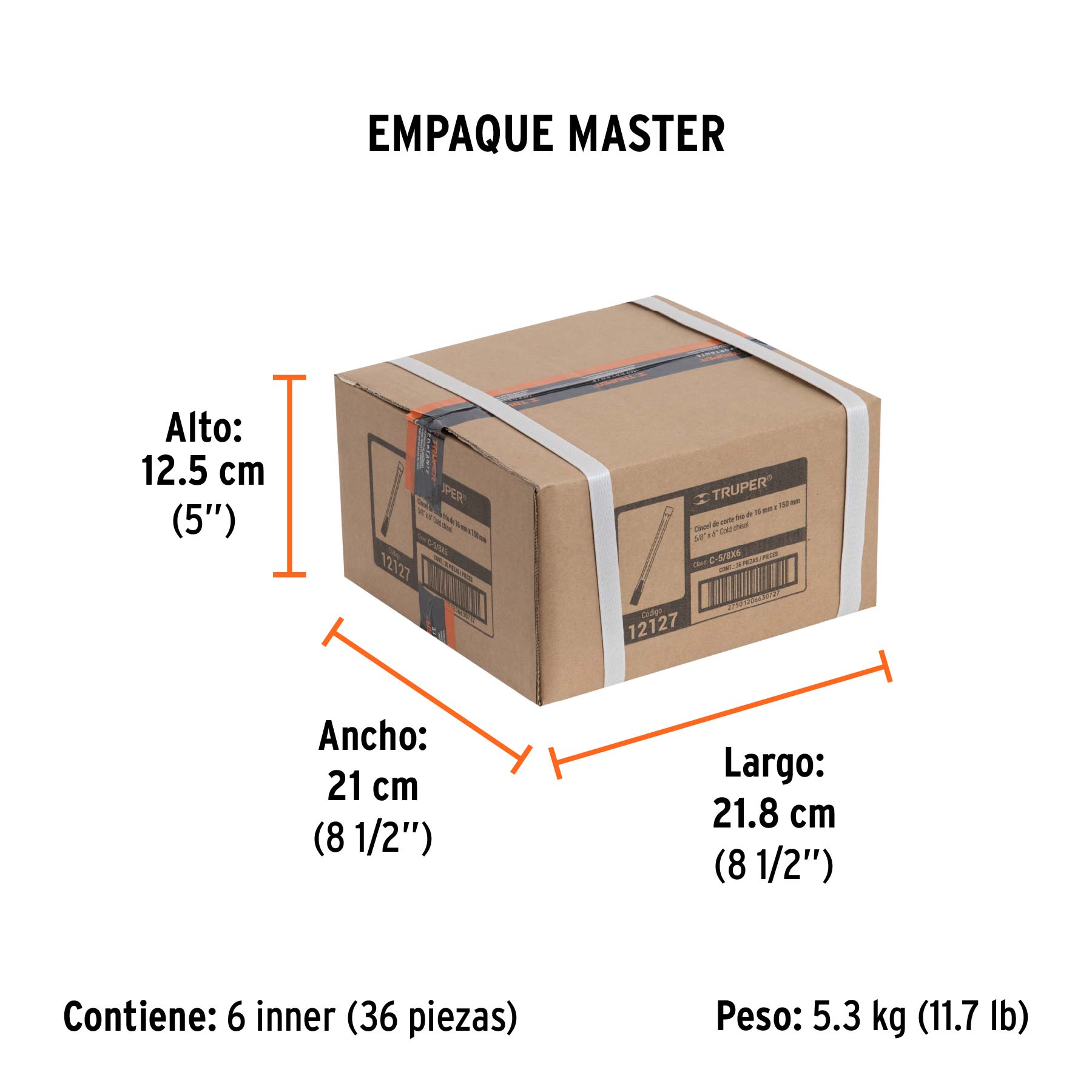 Cincel de corte frío de 5/8 X 6", TRUPER - Empaque