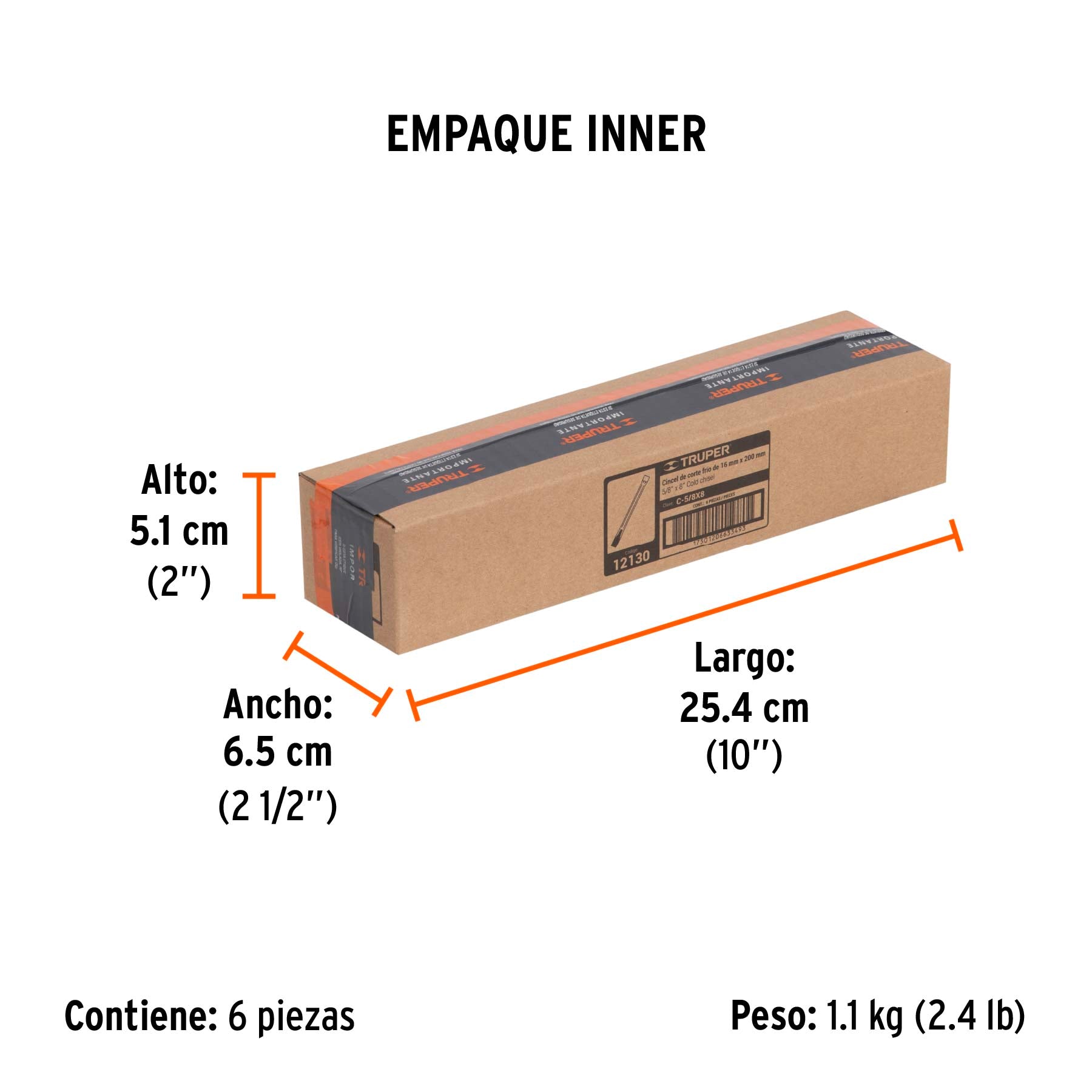 Cincel de corte frío de 5/8 X 8", TRUPER - Empaque