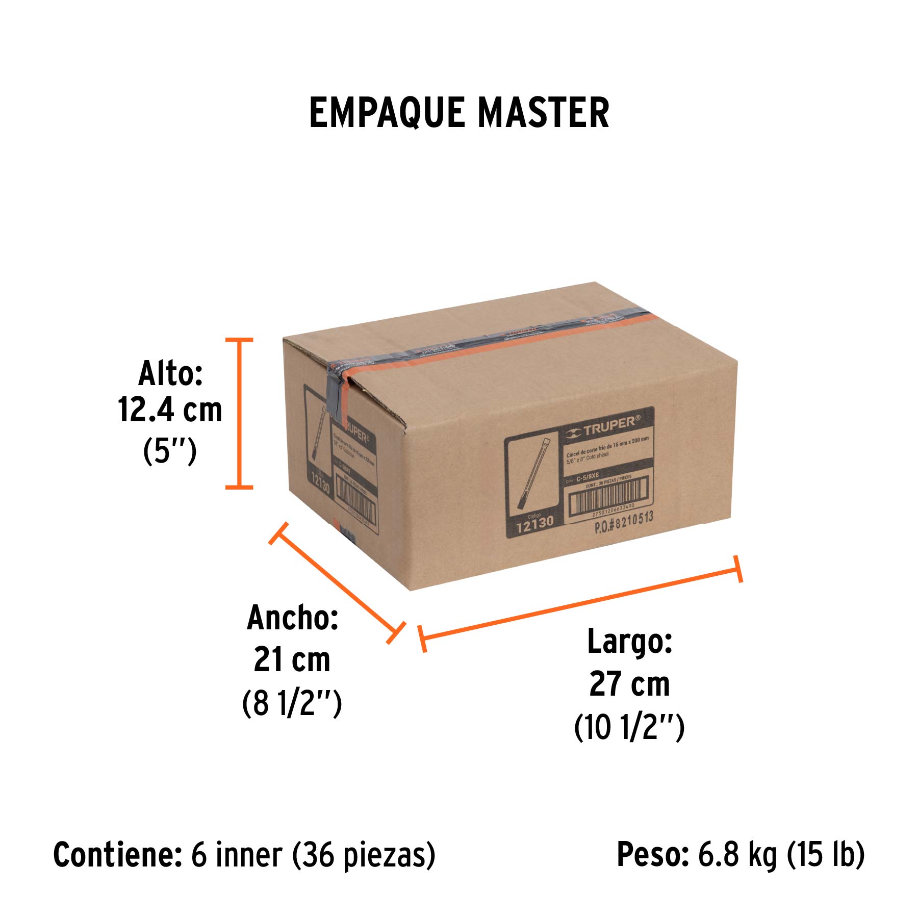 Cincel de corte frío de 5/8 X 8", TRUPER - Empaque