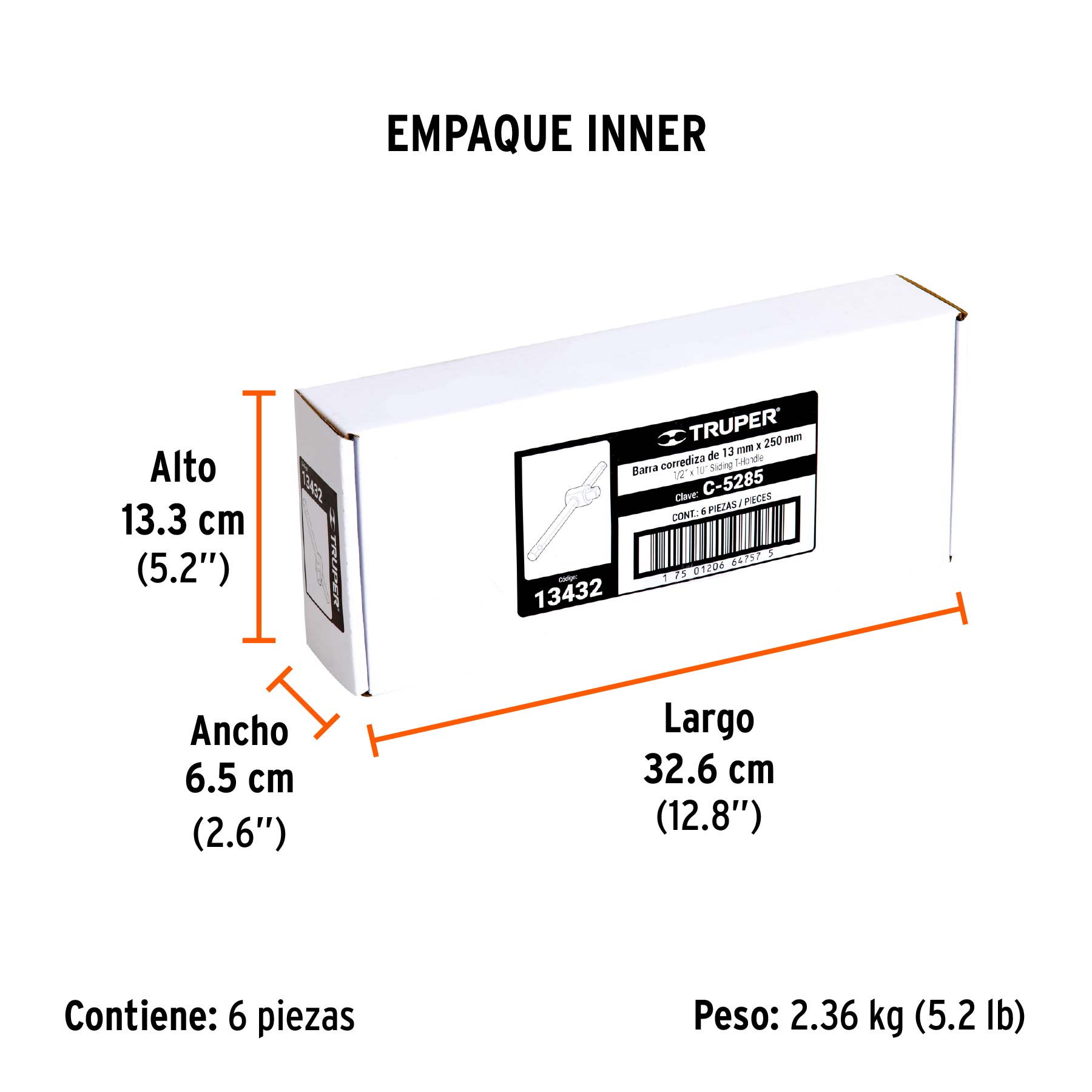 Barra corrediza para dados cuadro 1/2", TRUPER - Empaque