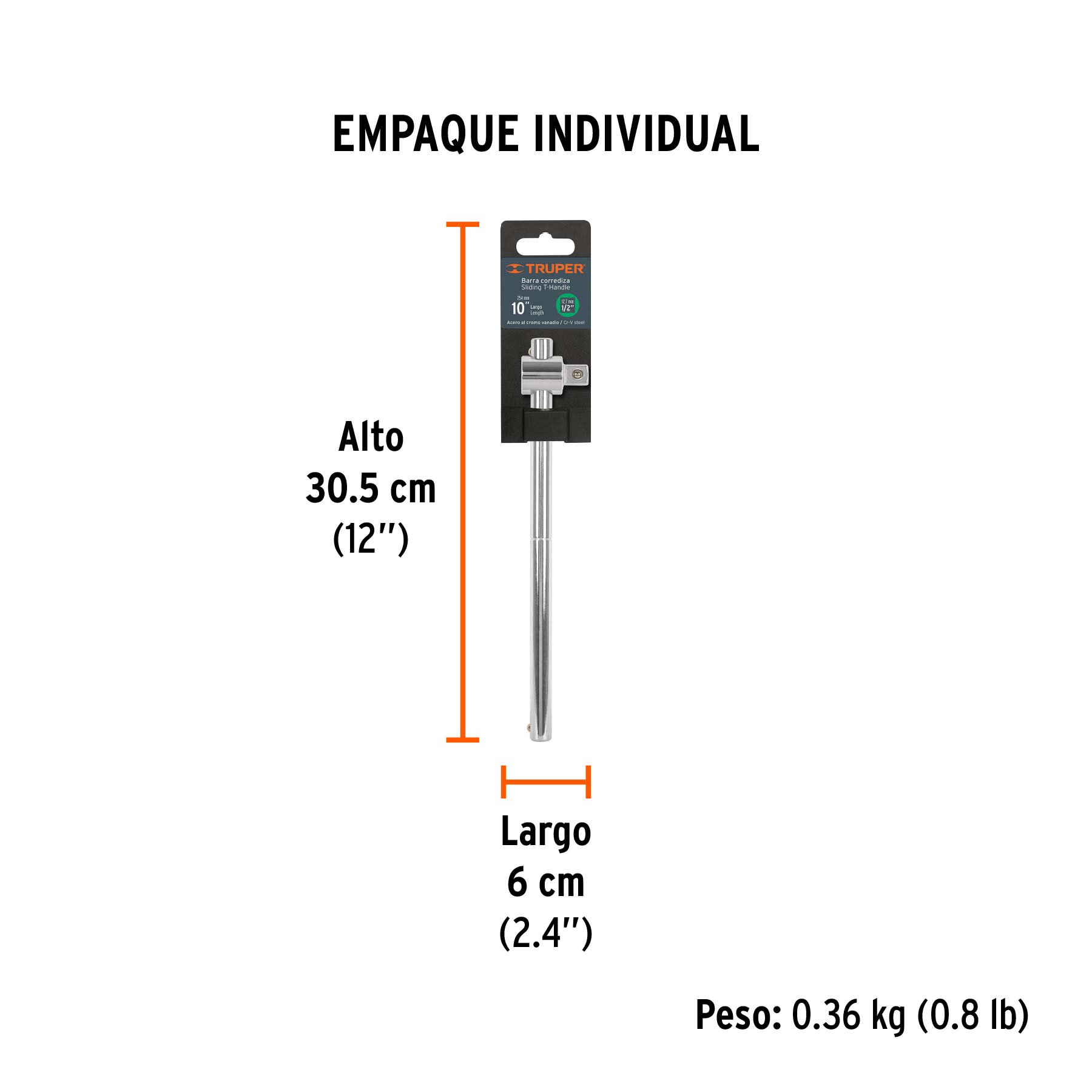 Barra corrediza para dados cuadro 1/2", TRUPER - Empaque