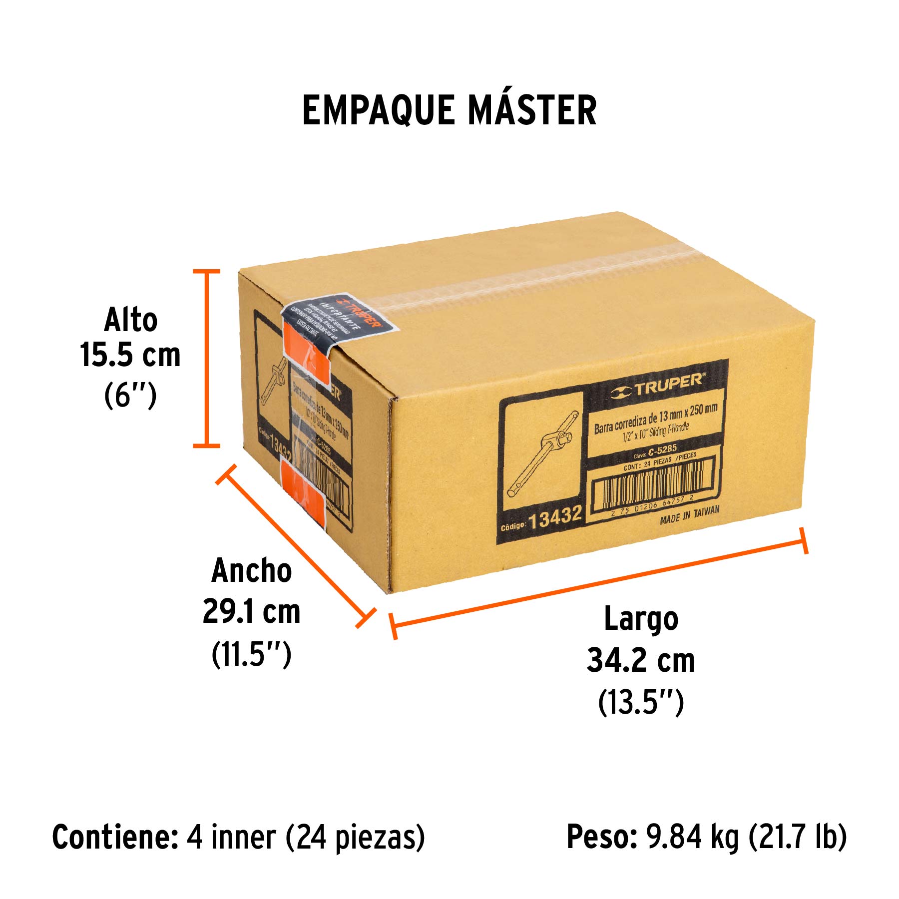 Barra corrediza para dados cuadro 1/2", TRUPER - Empaque