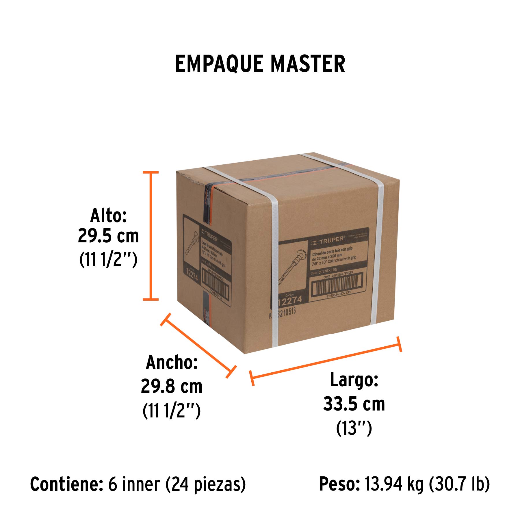 Cincel de corte frío 7/8 x 10" con grip, TRUPER - Empaque