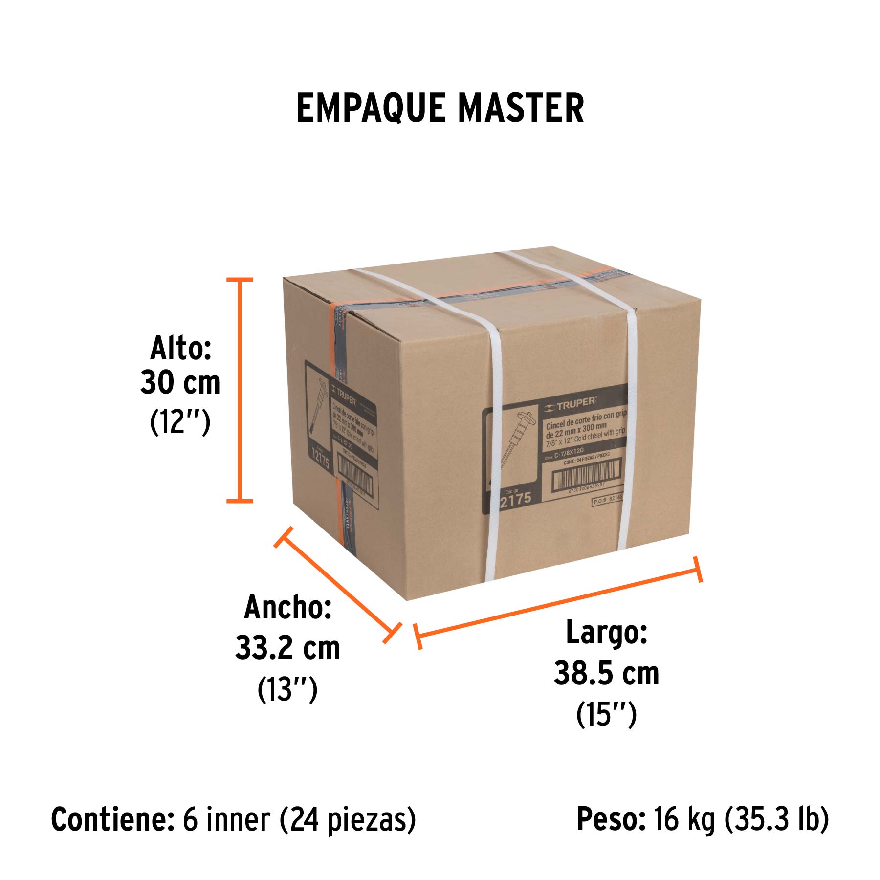 Cincel de corte frío 7/8 X 12" con grip, TRUPER - Empaque