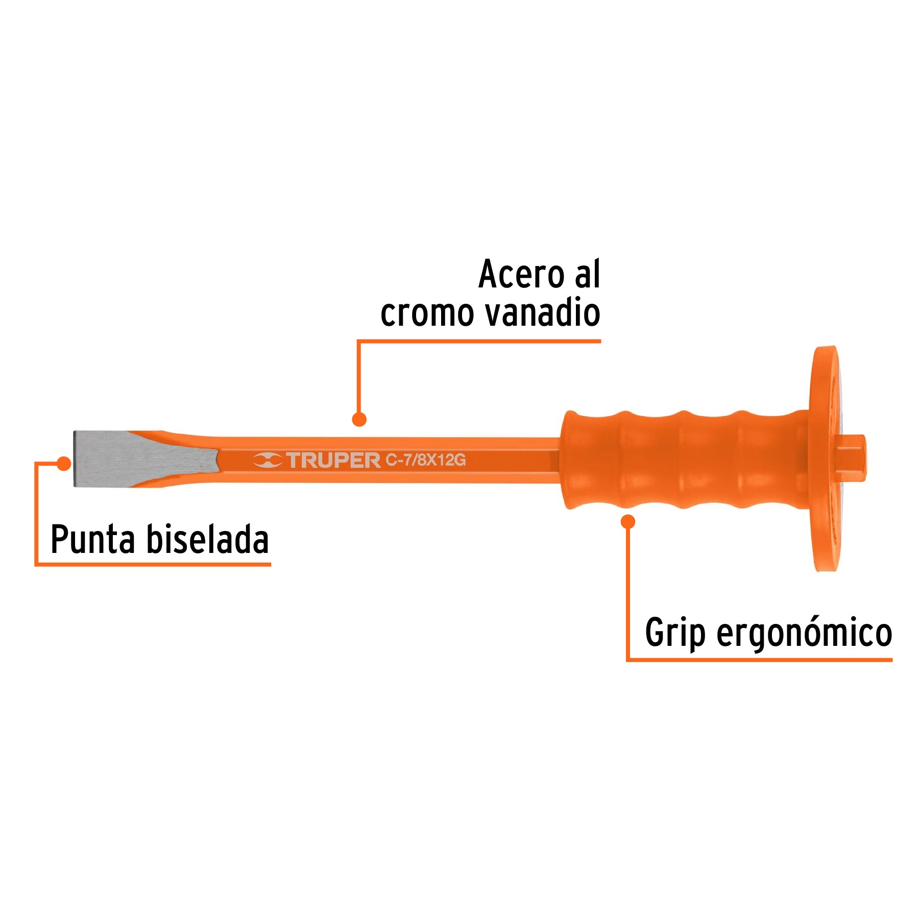 Cincel de corte frío 7/8 X 12" con grip, TRUPER