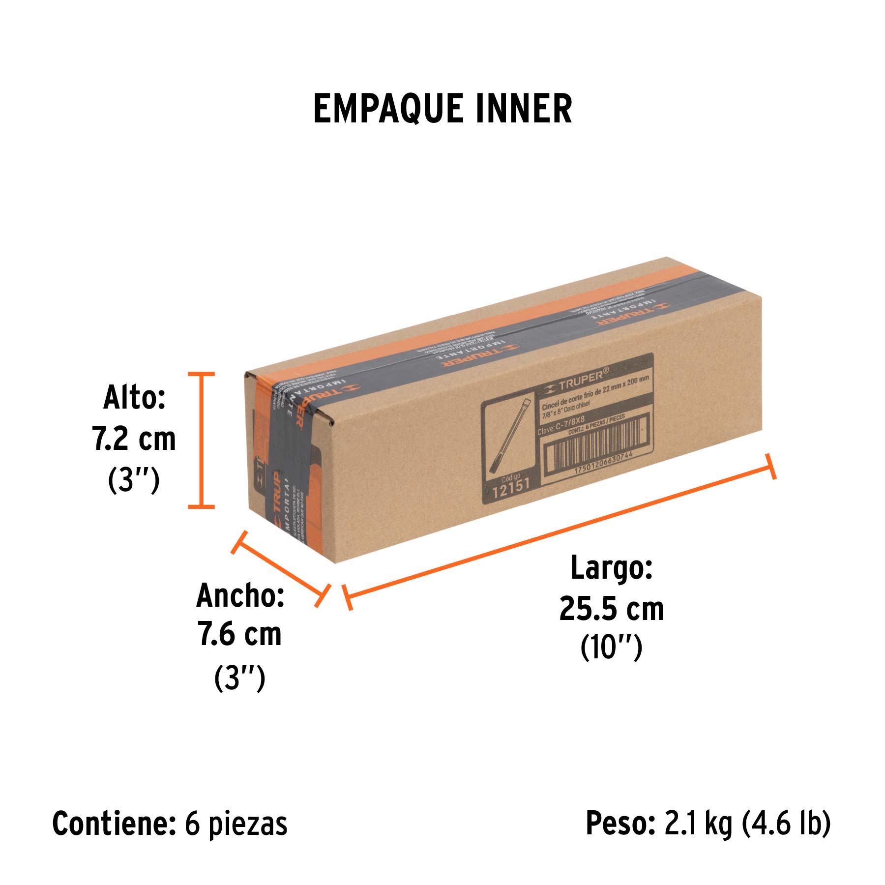 Cincel de corte frío de 7/8 X 8", TRUPER - Empaque