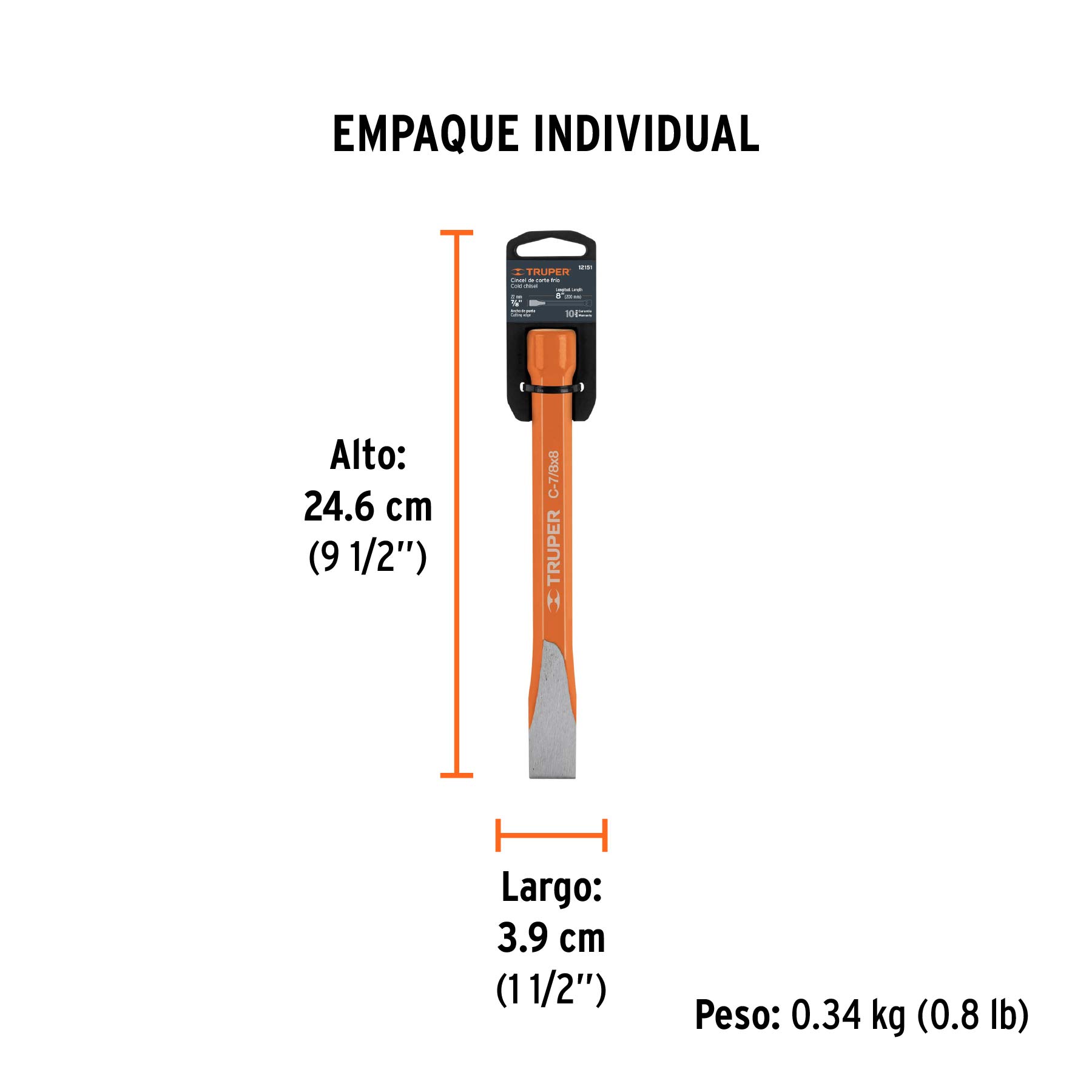 Cincel de corte frío de 7/8 X 8", TRUPER - Empaque