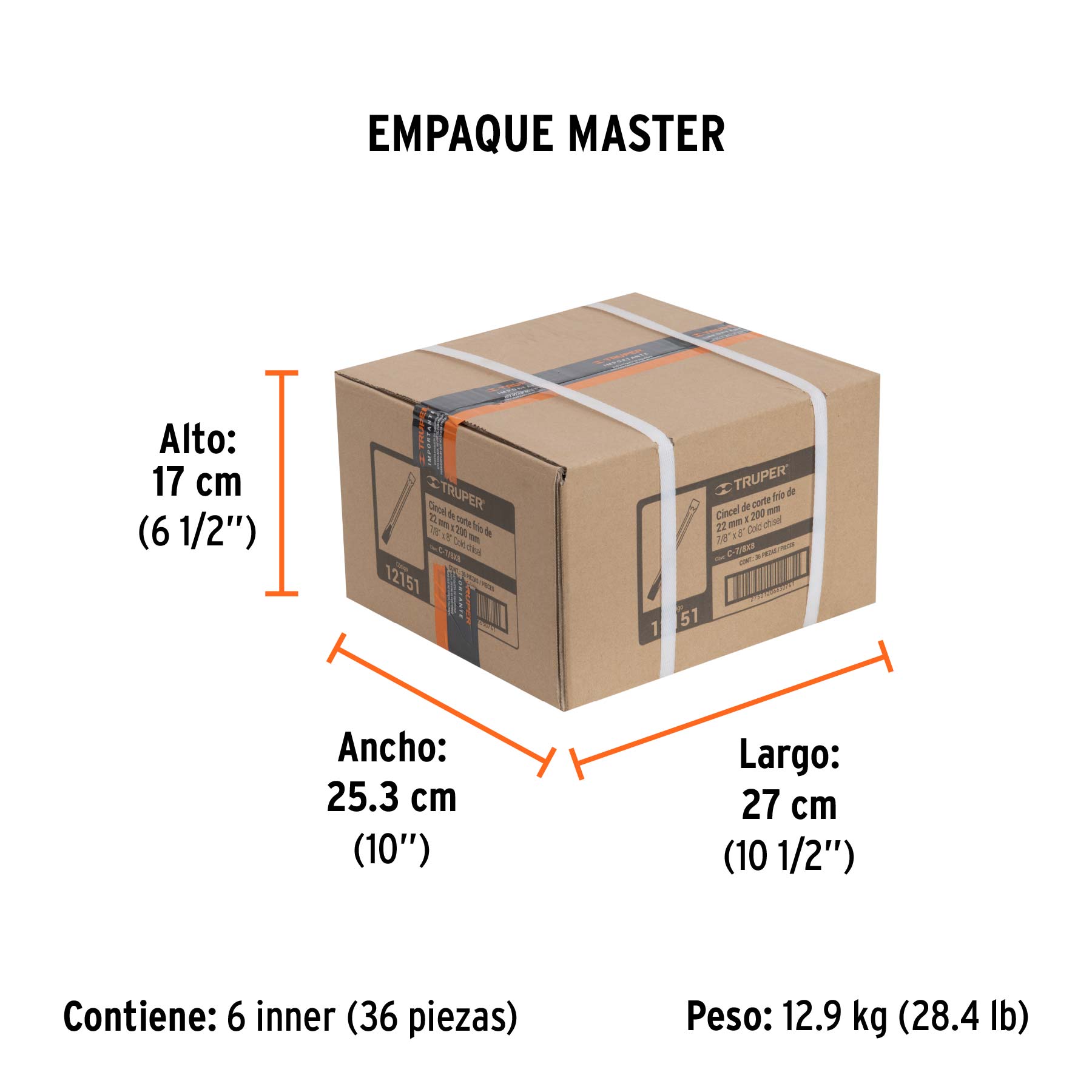Cincel de corte frío de 7/8 X 8", TRUPER - Empaque