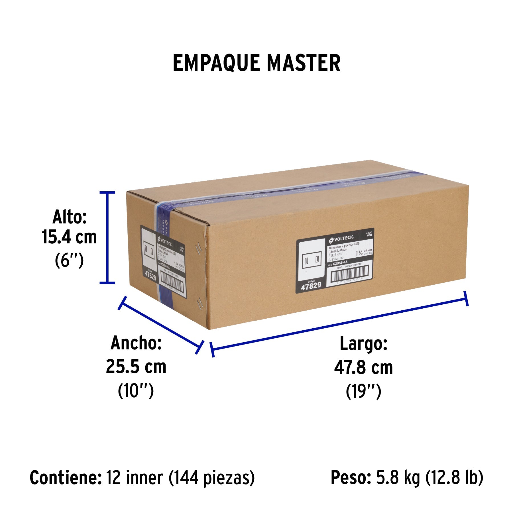 Toma 2 puertos USB acero inox de 1.5 módulos, línea Lisboa - Empaque