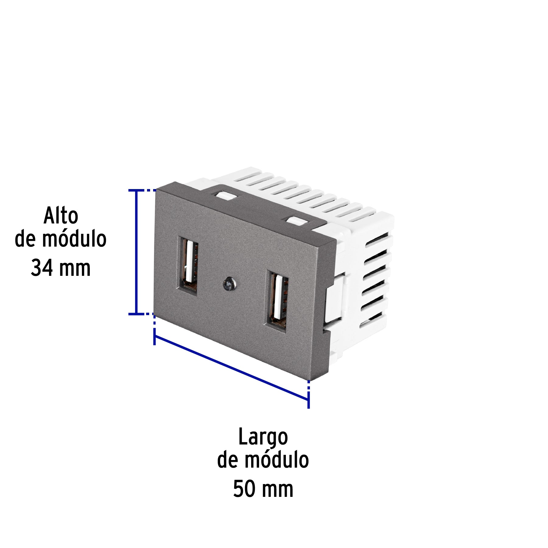 Toma 2 puertos USB acero inox de 1.5 módulos, línea Lisboa