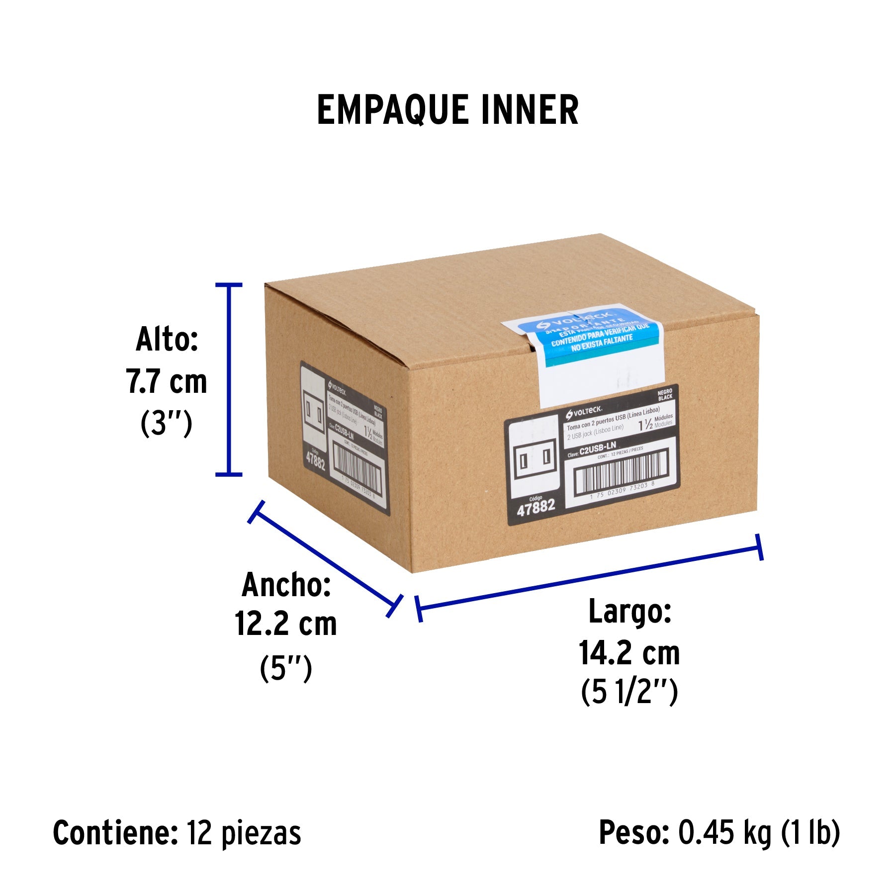 Toma con 2 puertos USB negro de 1.5 módulos, línea Lisboa - Empaque