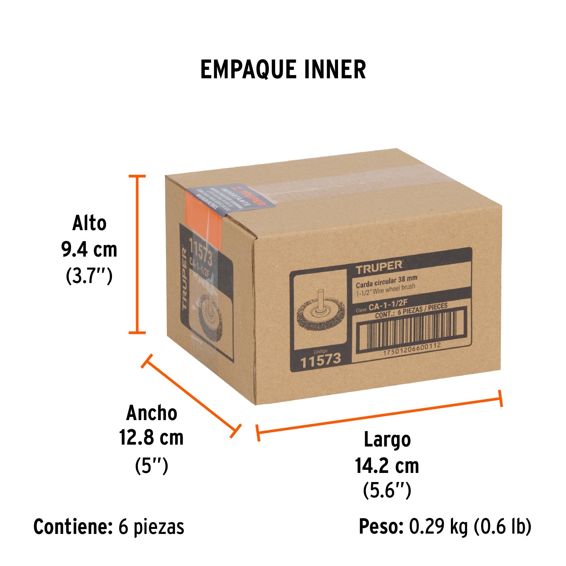 Carda circular 1-1/2" alambre fino para taladro, TRUPER - Empaque