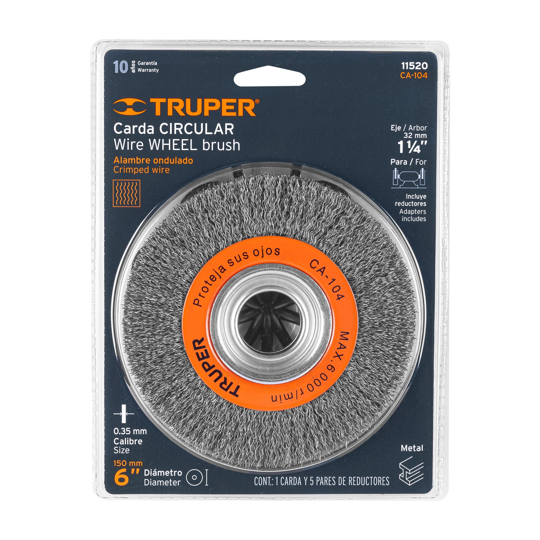 Carda alambre ondulado 6" x 3/4" para esmeril, TRUPER