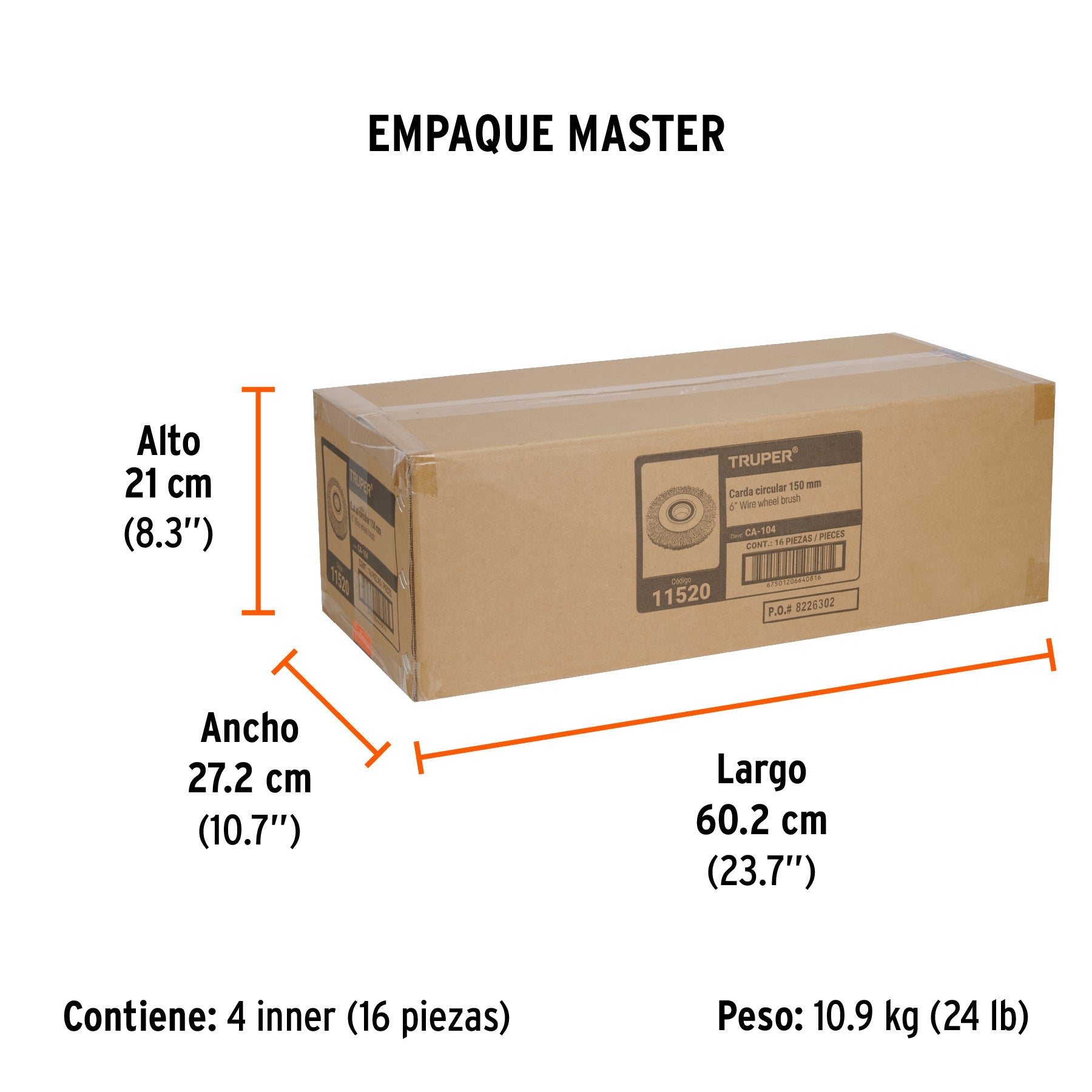 Carda alambre ondulado 6" x 3/4" para esmeril, TRUPER - Empaque
